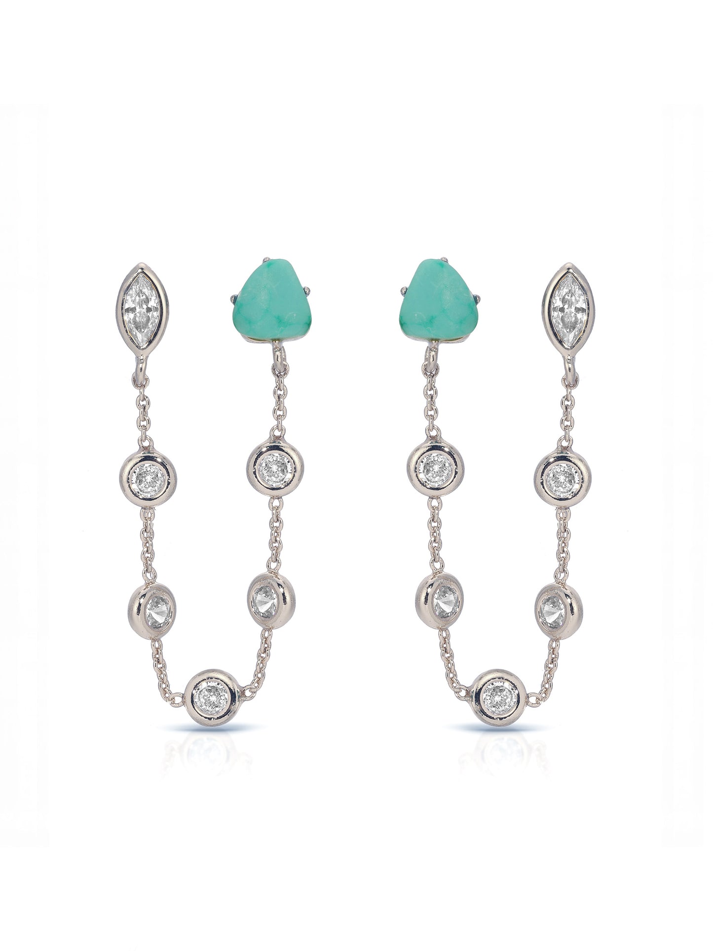 Double Piercing Turquoise Earrings Turquoise with Silver Plating 3