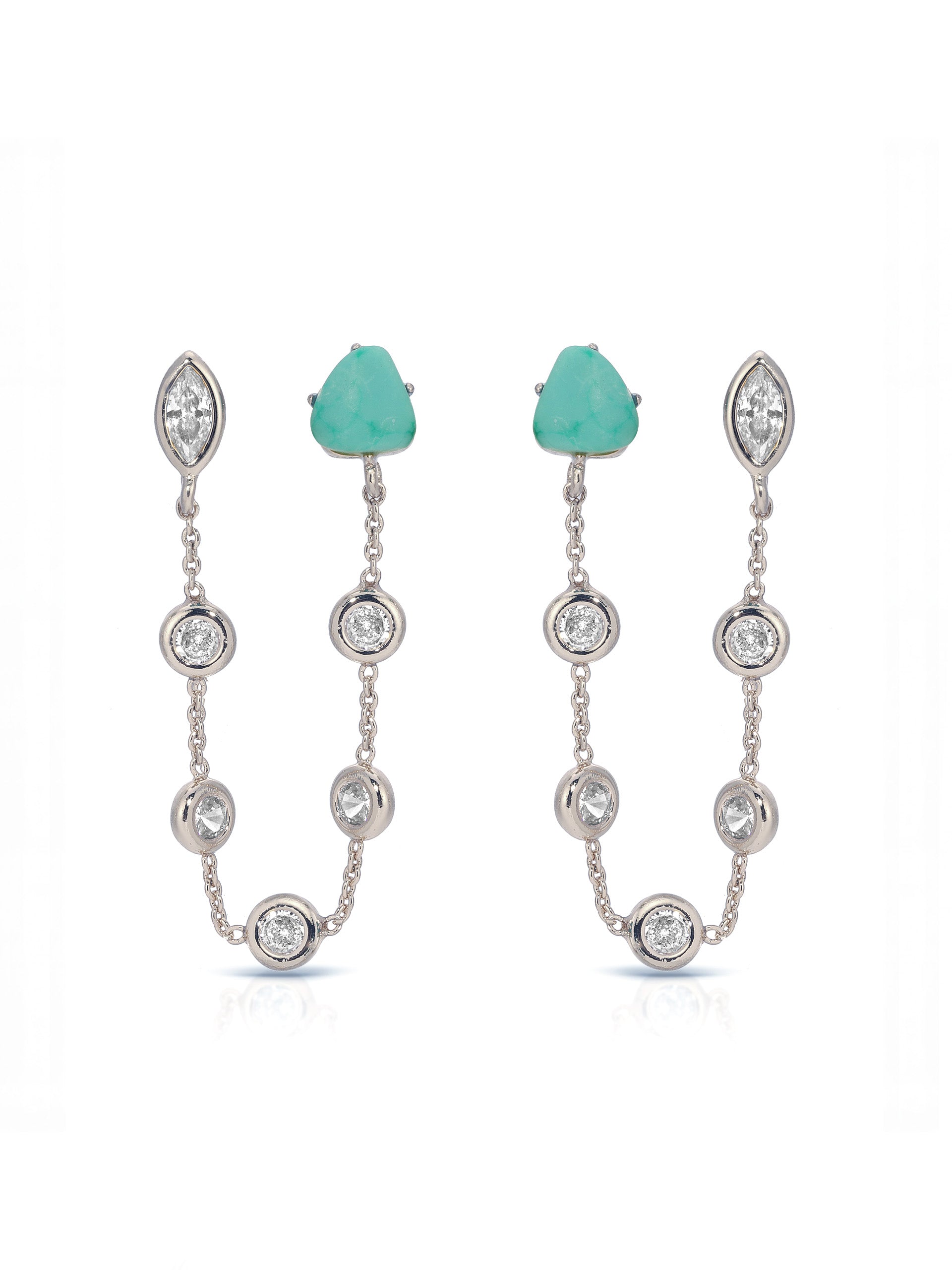 Double Piercing Turquoise Earrings Turquoise with Silver Plating 3
