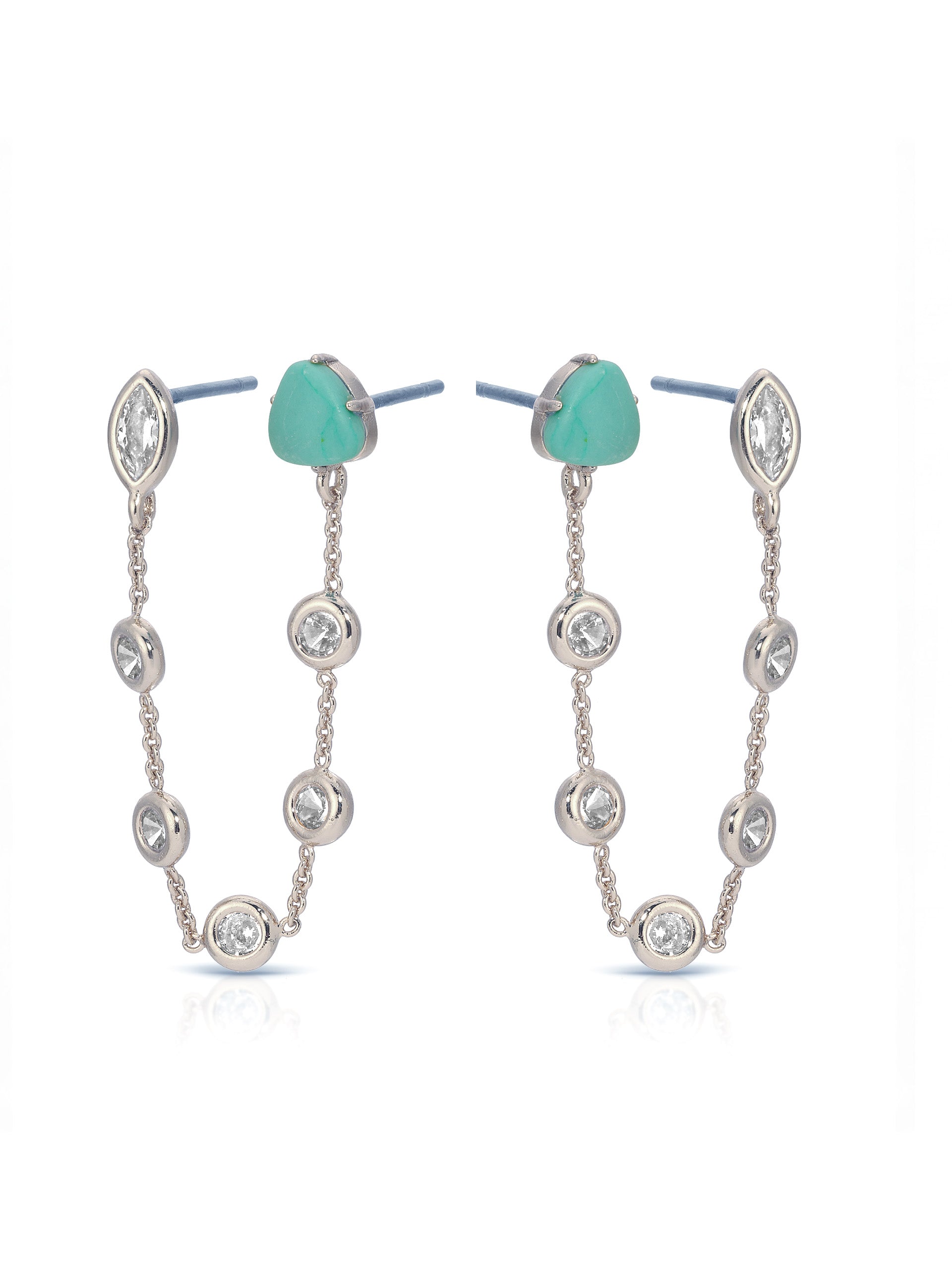 Double Piercing Turquoise Earrings Turquoise with Silver Plating 4