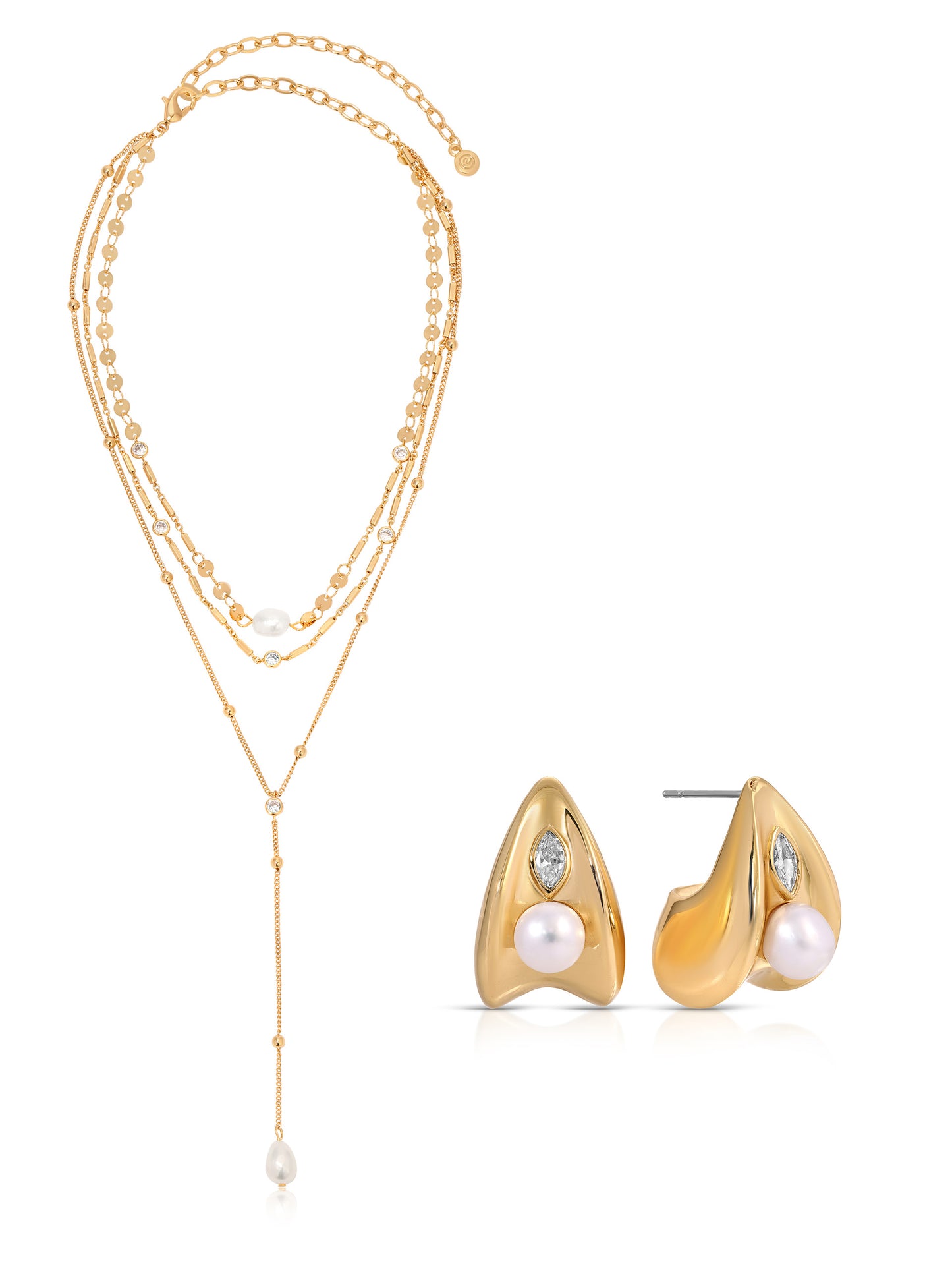 Soft Curve Earrings & Pearl Lariat Necklace Set