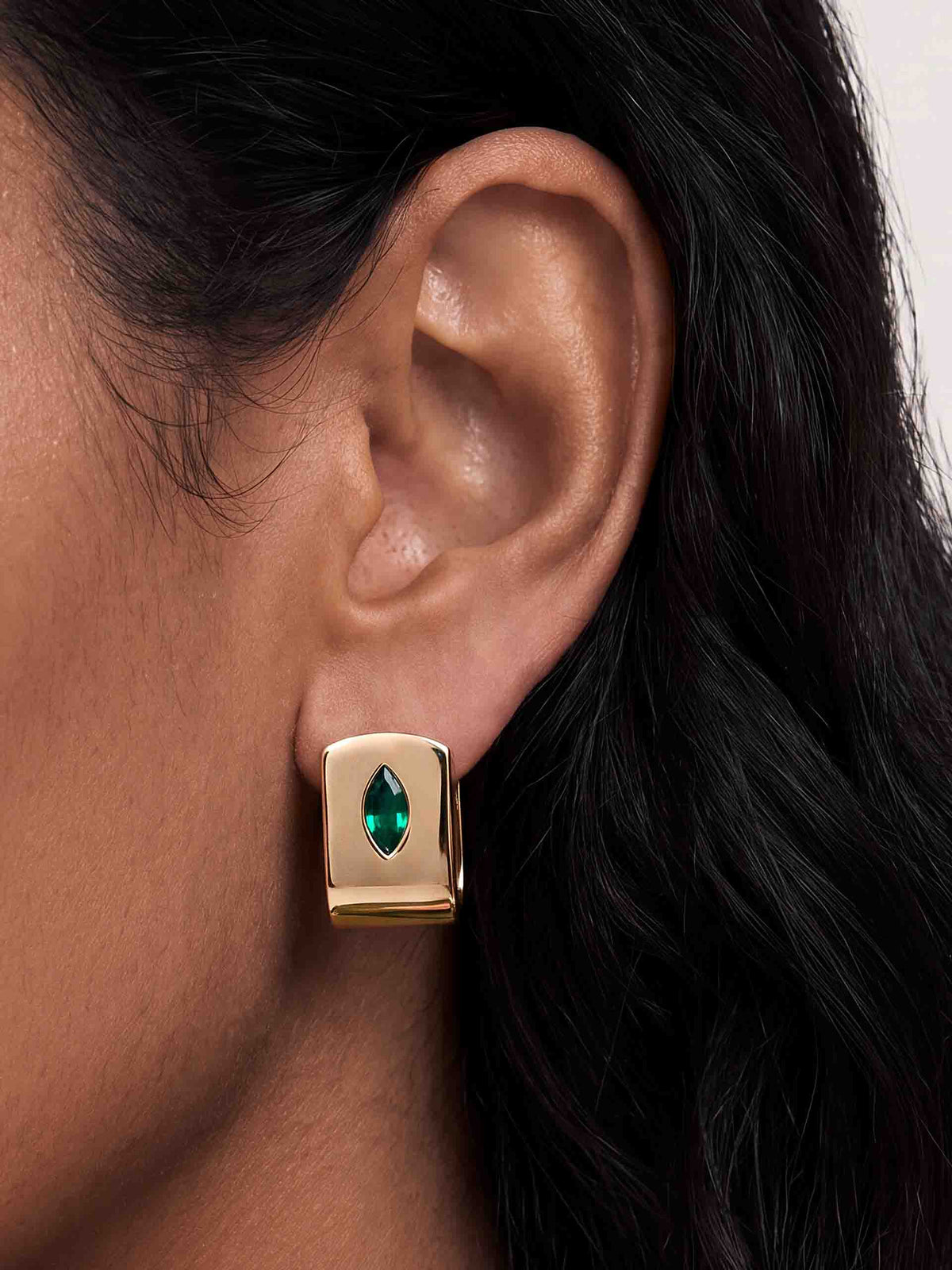 Marquise Crystal Huggies Emerald Crystal with 18k Gold Plating model 3