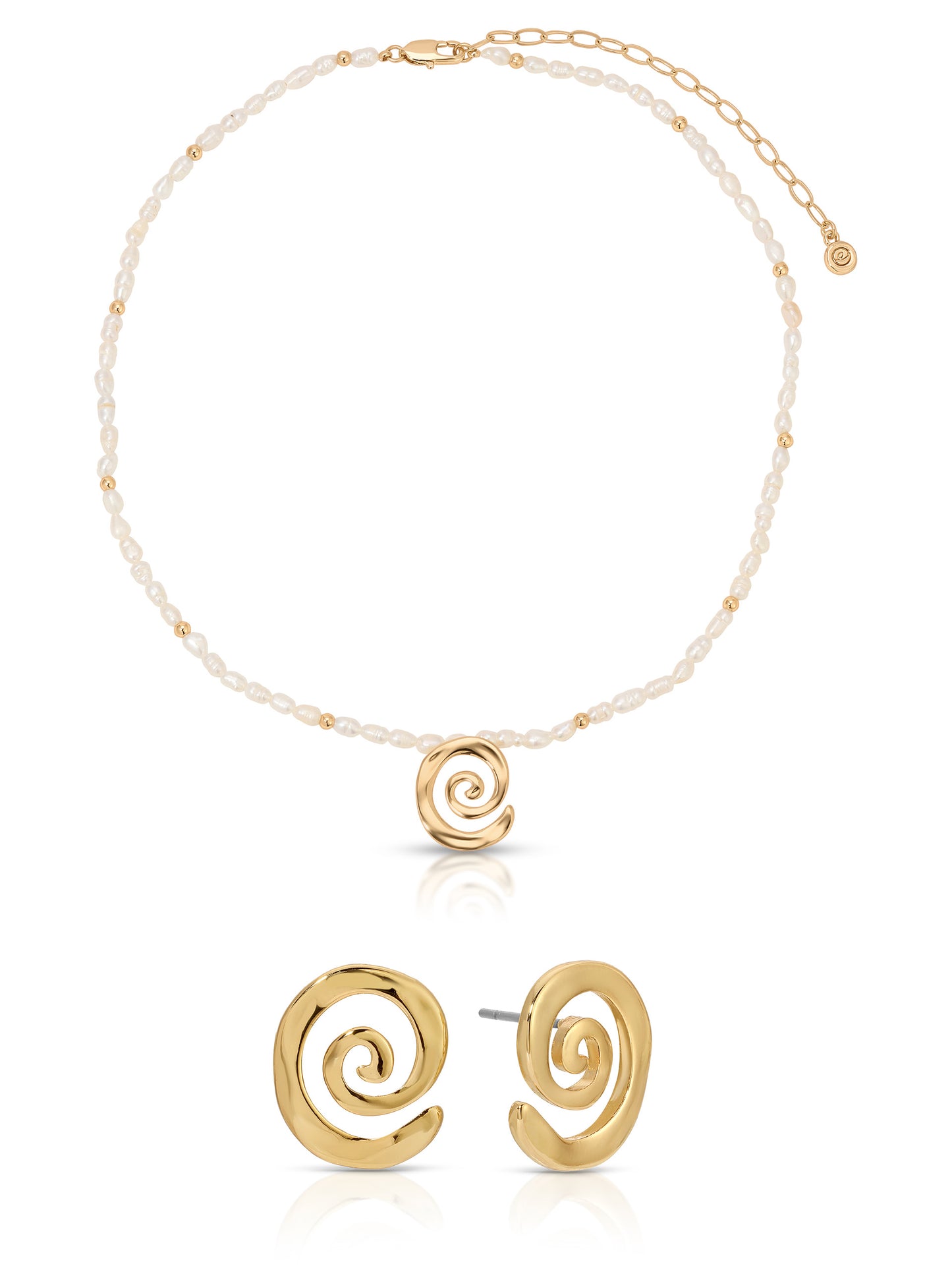 Aura Swirl Studs & Pearl Necklace Set
