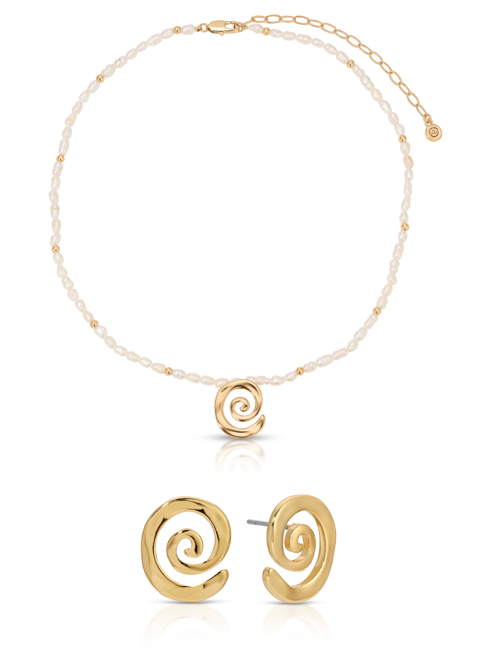 Aura Swirl Studs & Pearl Necklace Set
