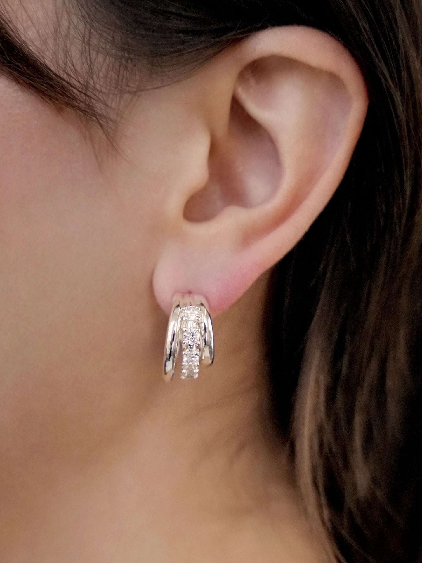 Mini Gleam Hoops Clear Crystal with Silver Plating model