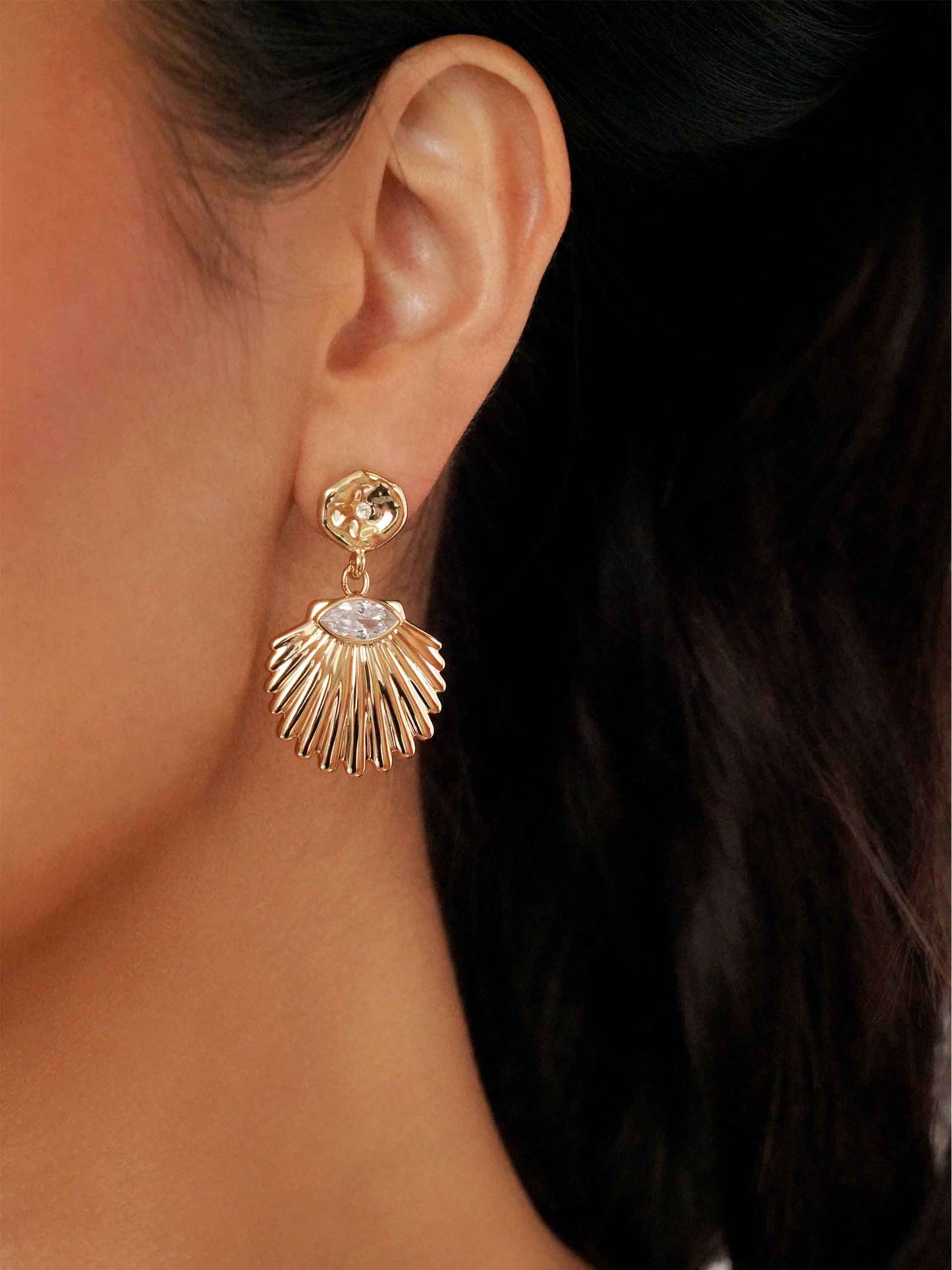 Santorini Shell Drop Earrings on model