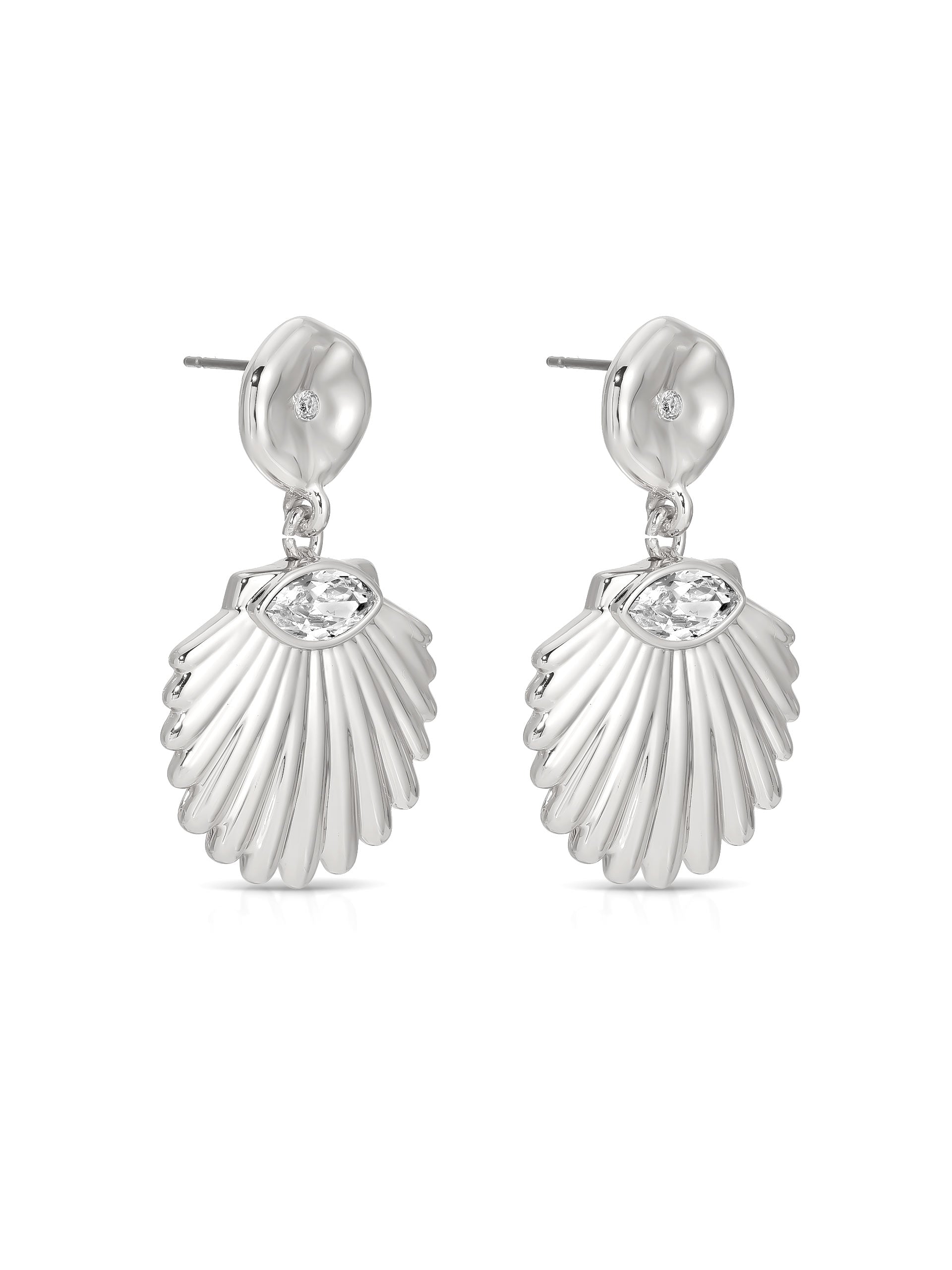 Santorini Shell Drop Earrings rhodium side