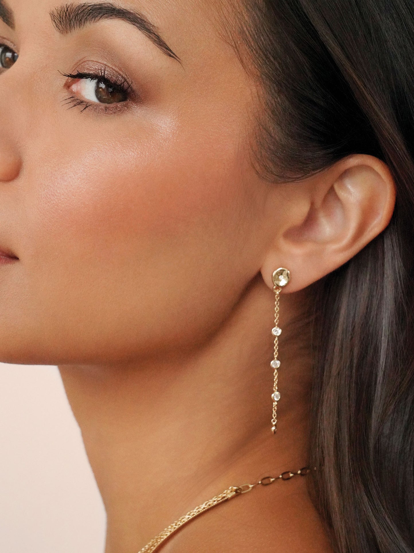 Dainty Dream Drop Earrings on model 2