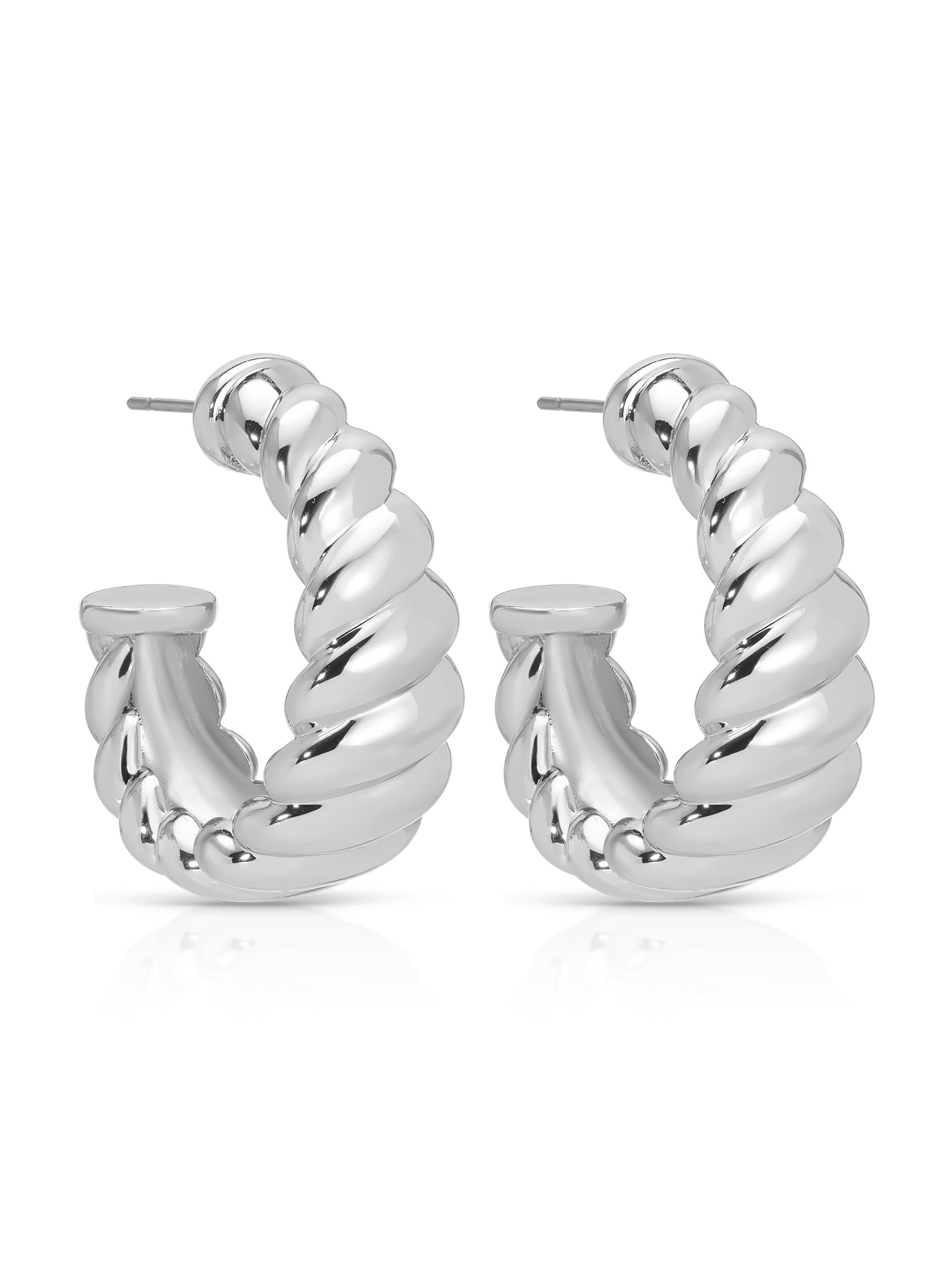 Modern Ribbed Hoops Silver Plated 2