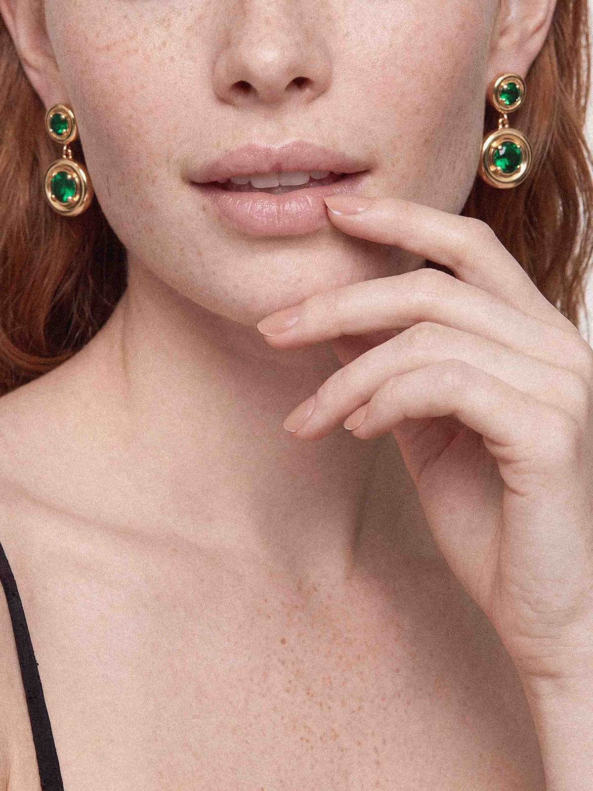 Orbit Crystal Earrings Emerald Crystal with 18k Gold Plating model 1