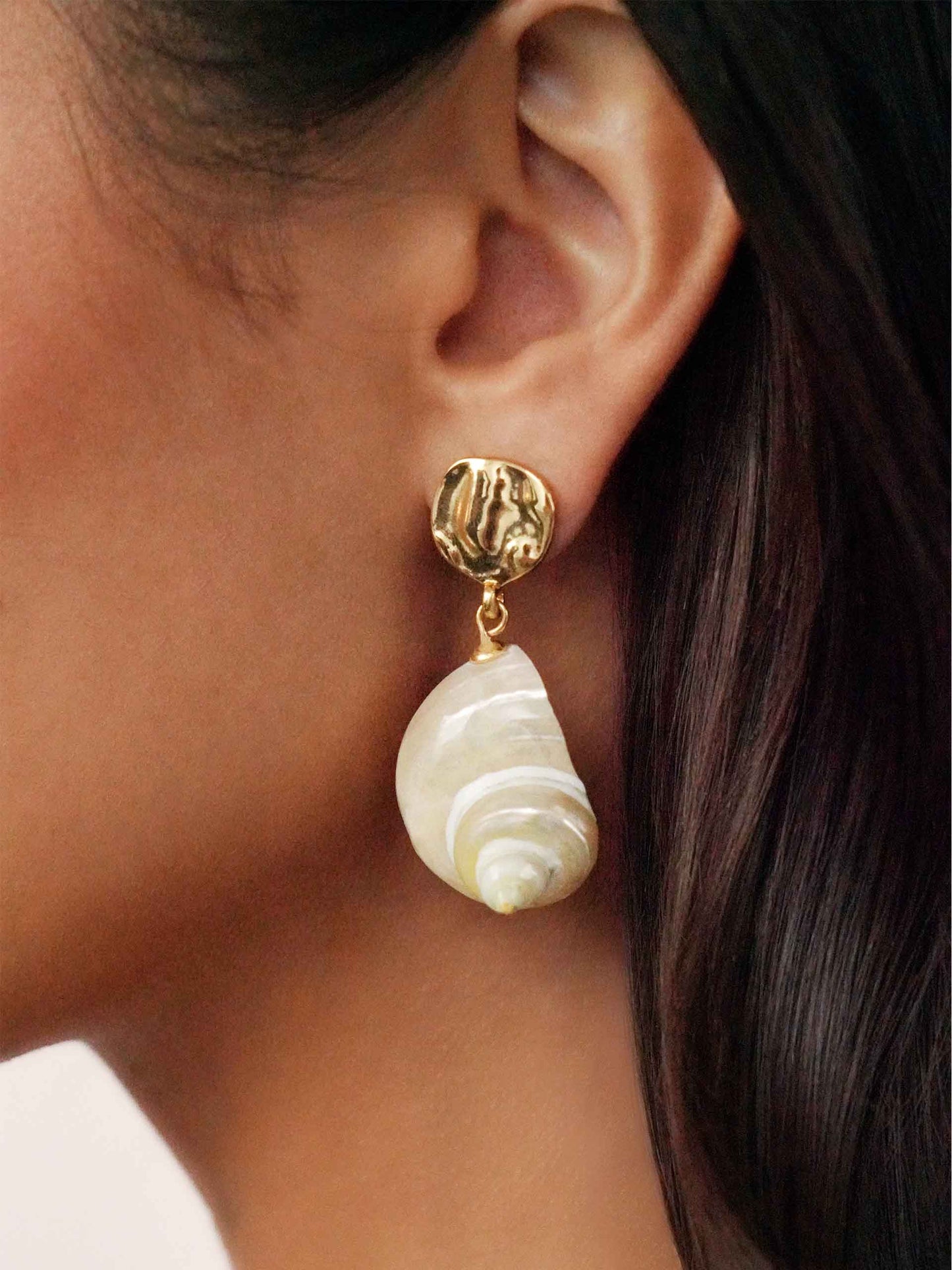 Sunken Treasure Shell Earrings on model