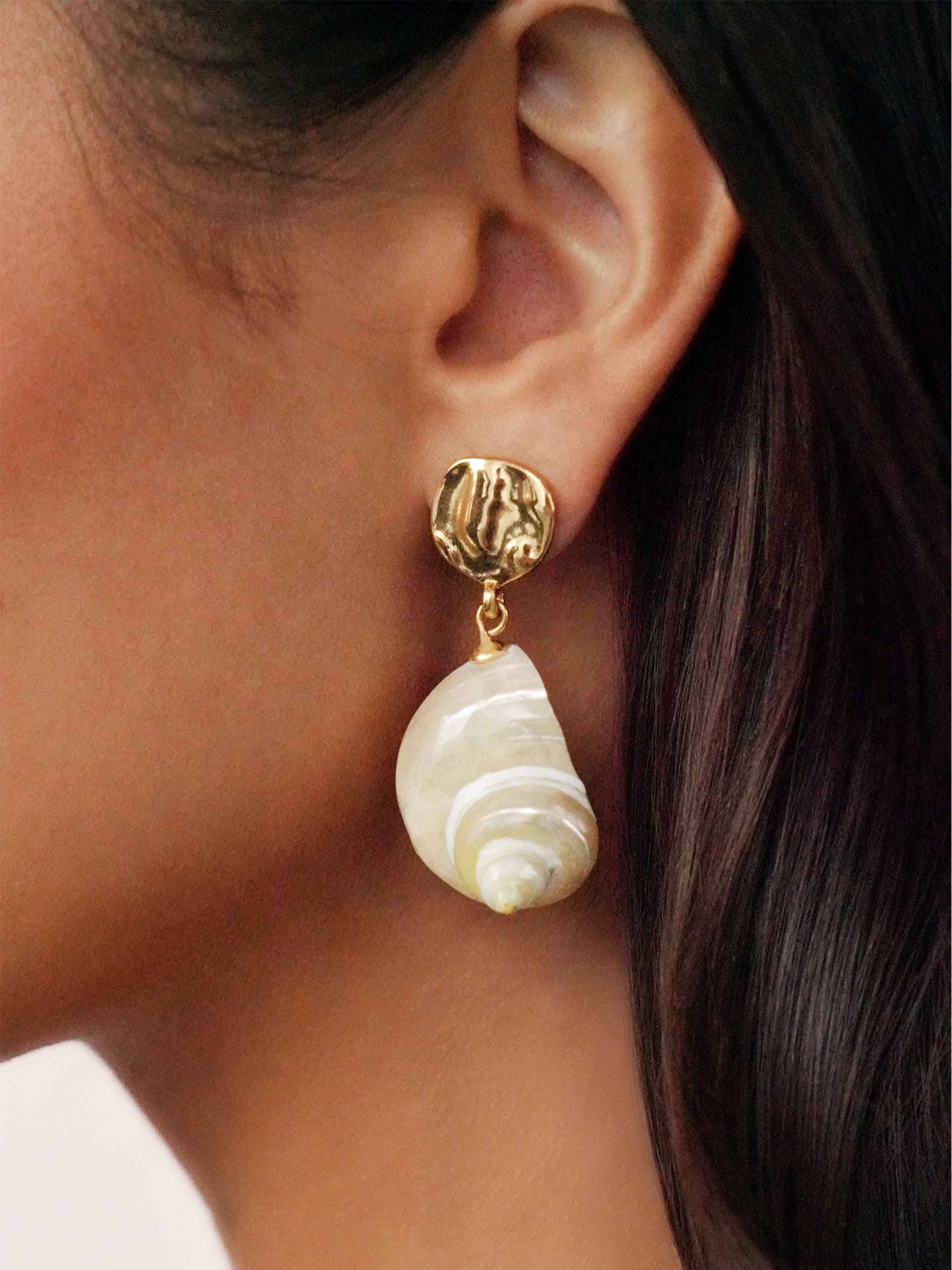 Sunken Treasure Shell Earrings on model