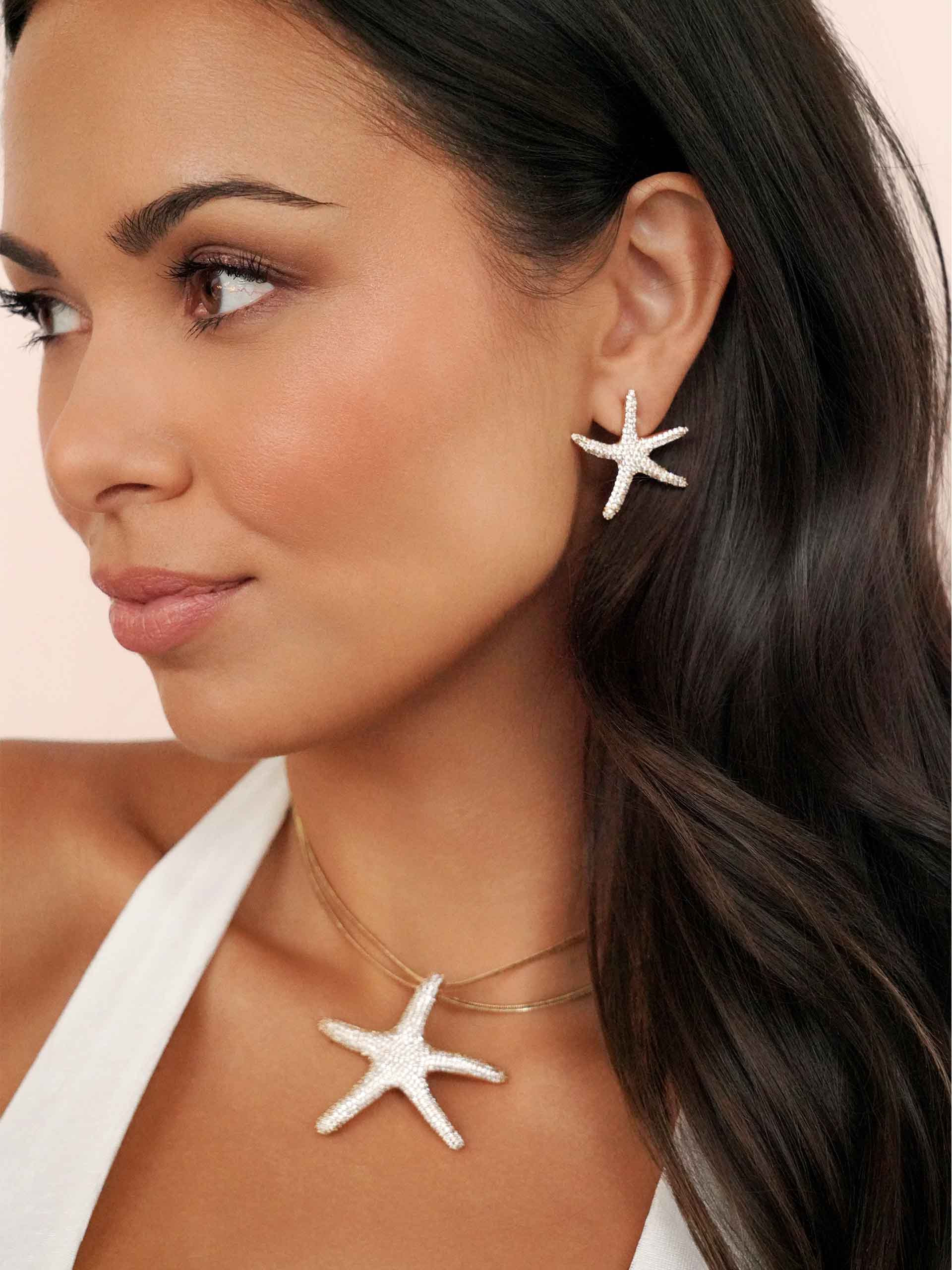 Pavè Starfish Earrings on model