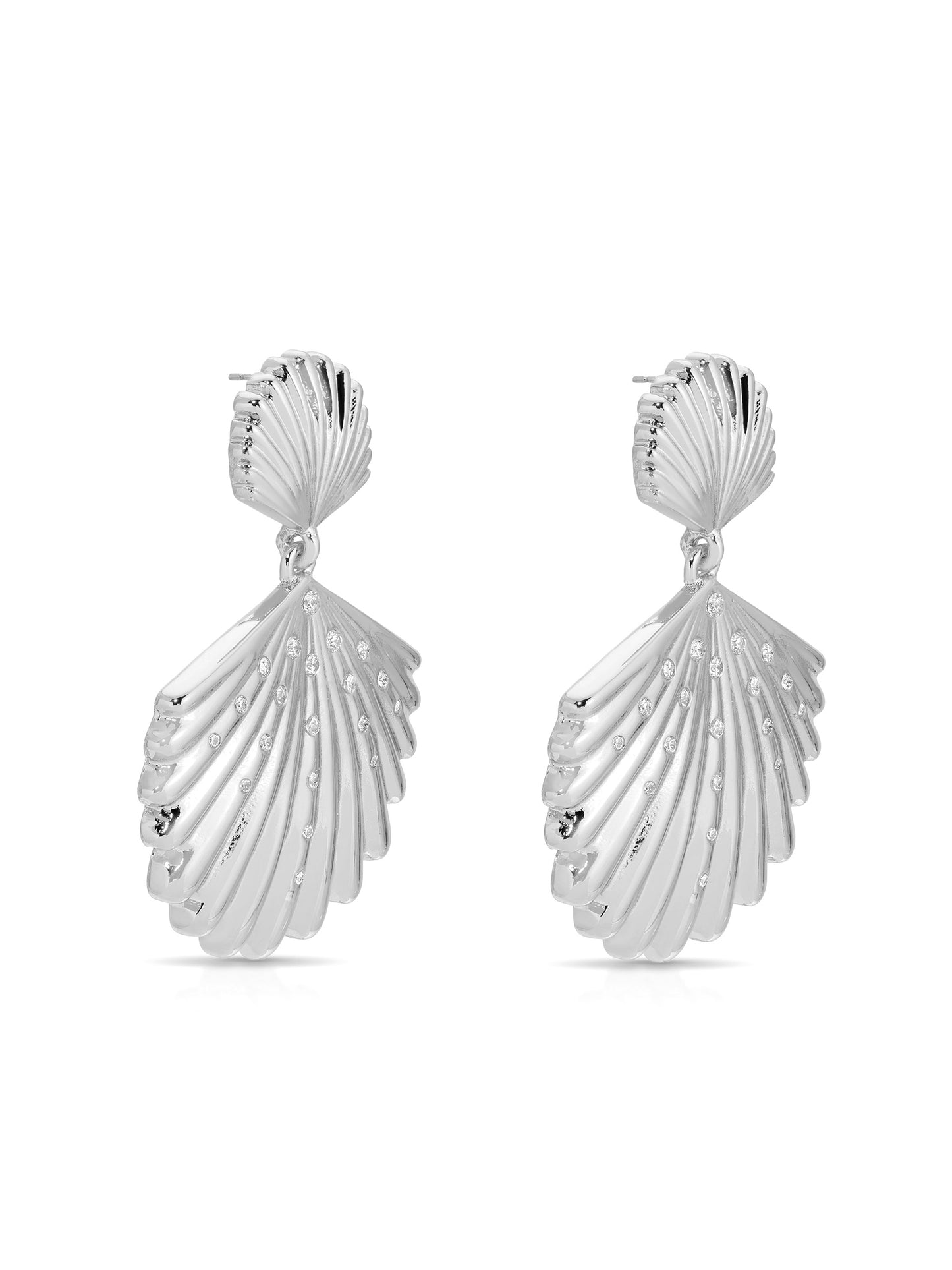 Sun-drenched Shell Earrings Clear Crystal with Silver Plating 2