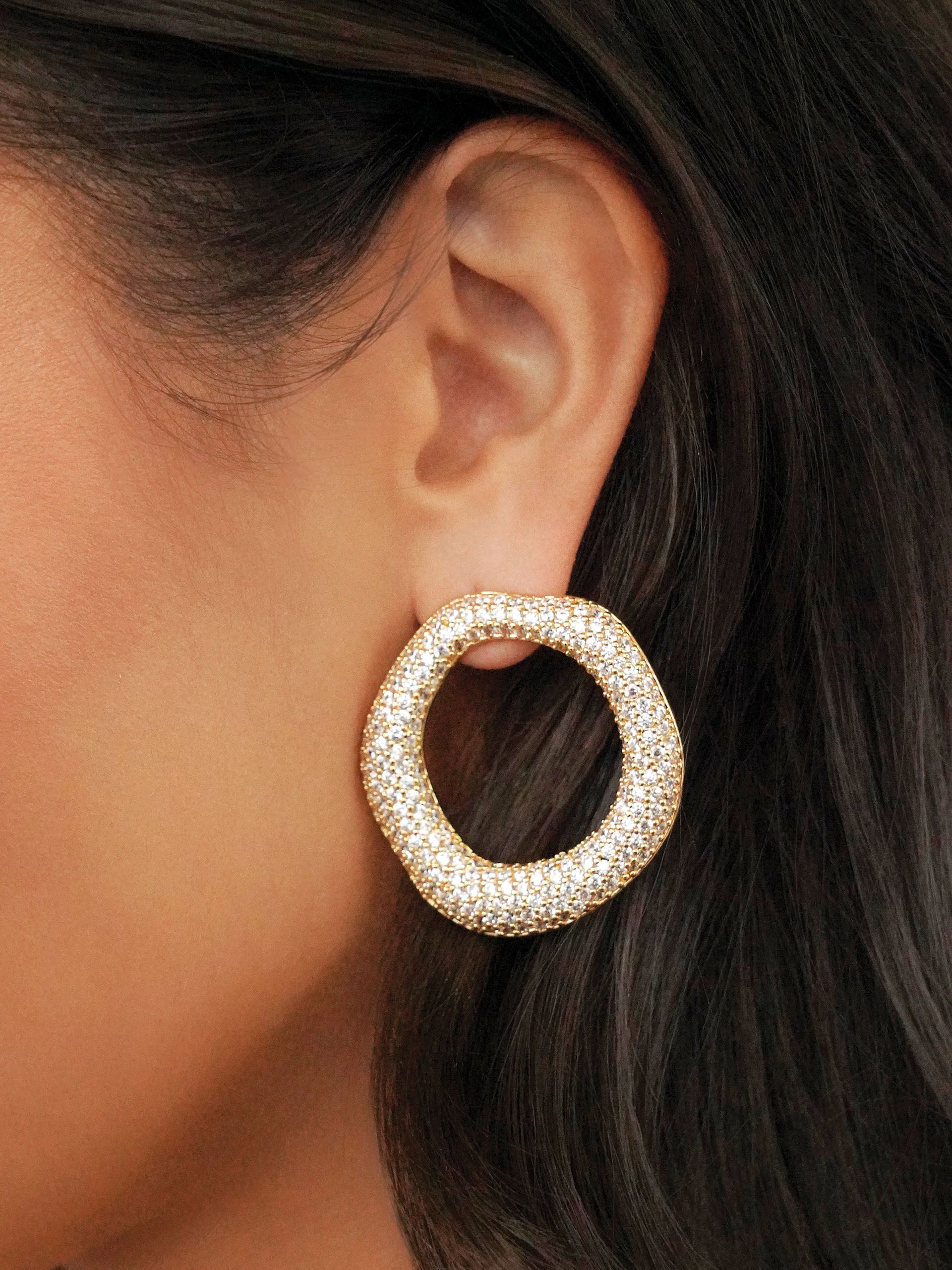 Open Circle Pavè Earrings on model
