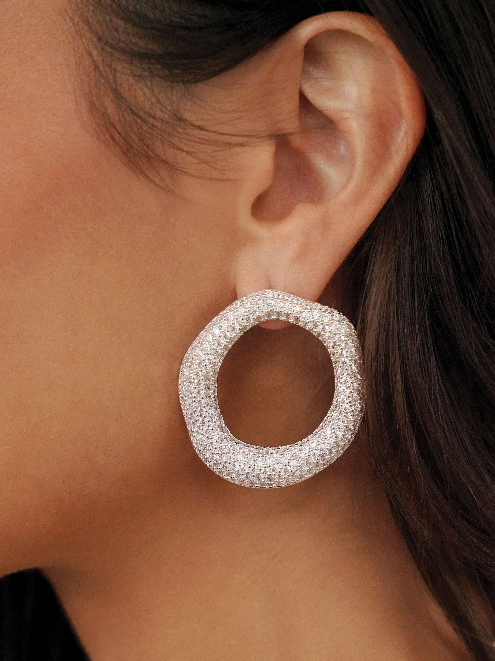 Open Circle Pavè Earrings on model 3
