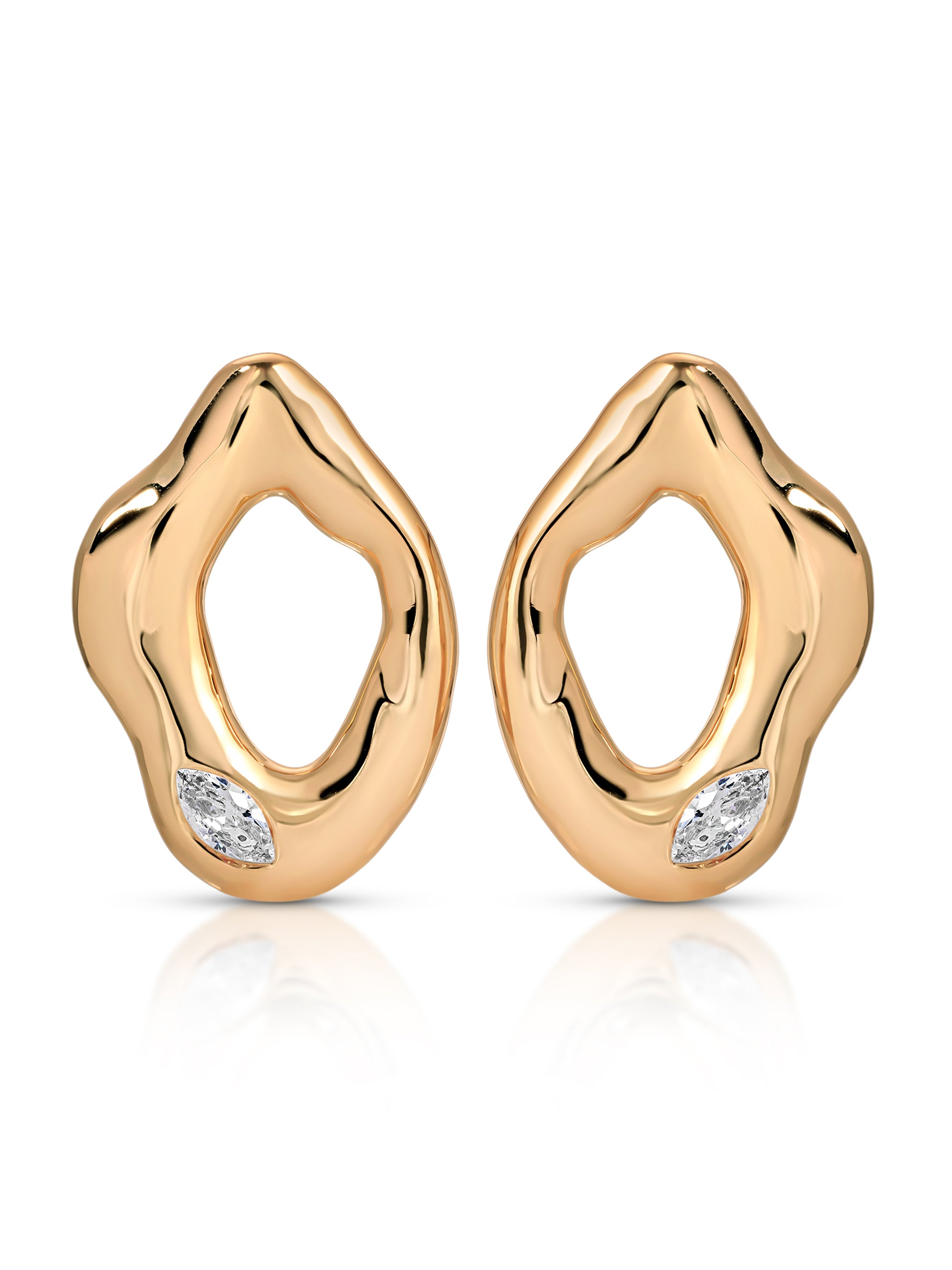 Melting Metal Crystal Earrings Clear Crystal with 18k Gold Plating