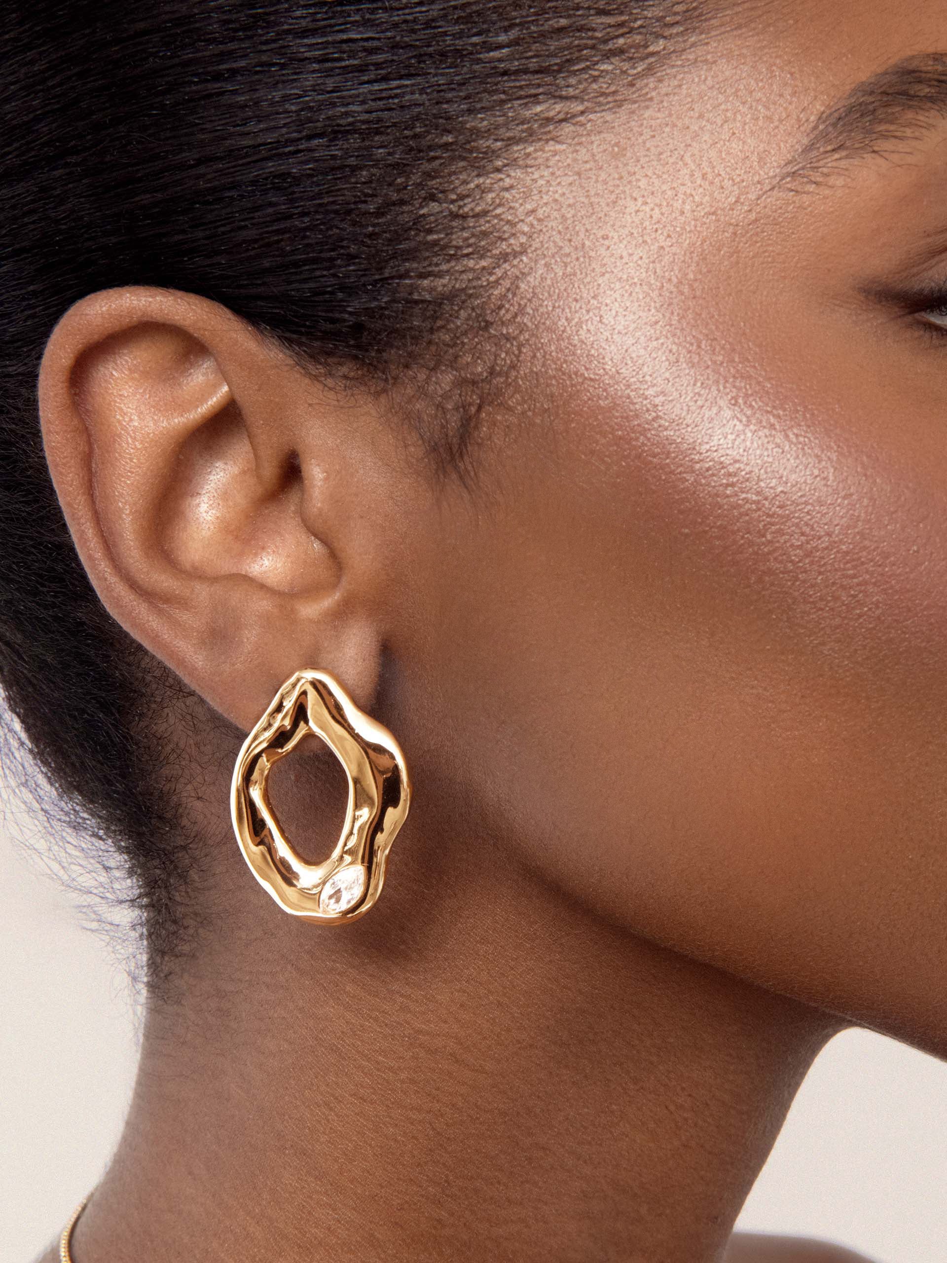 Melting Metal Crystal Earrings Clear Crystal with 18k Gold Plating on model 7