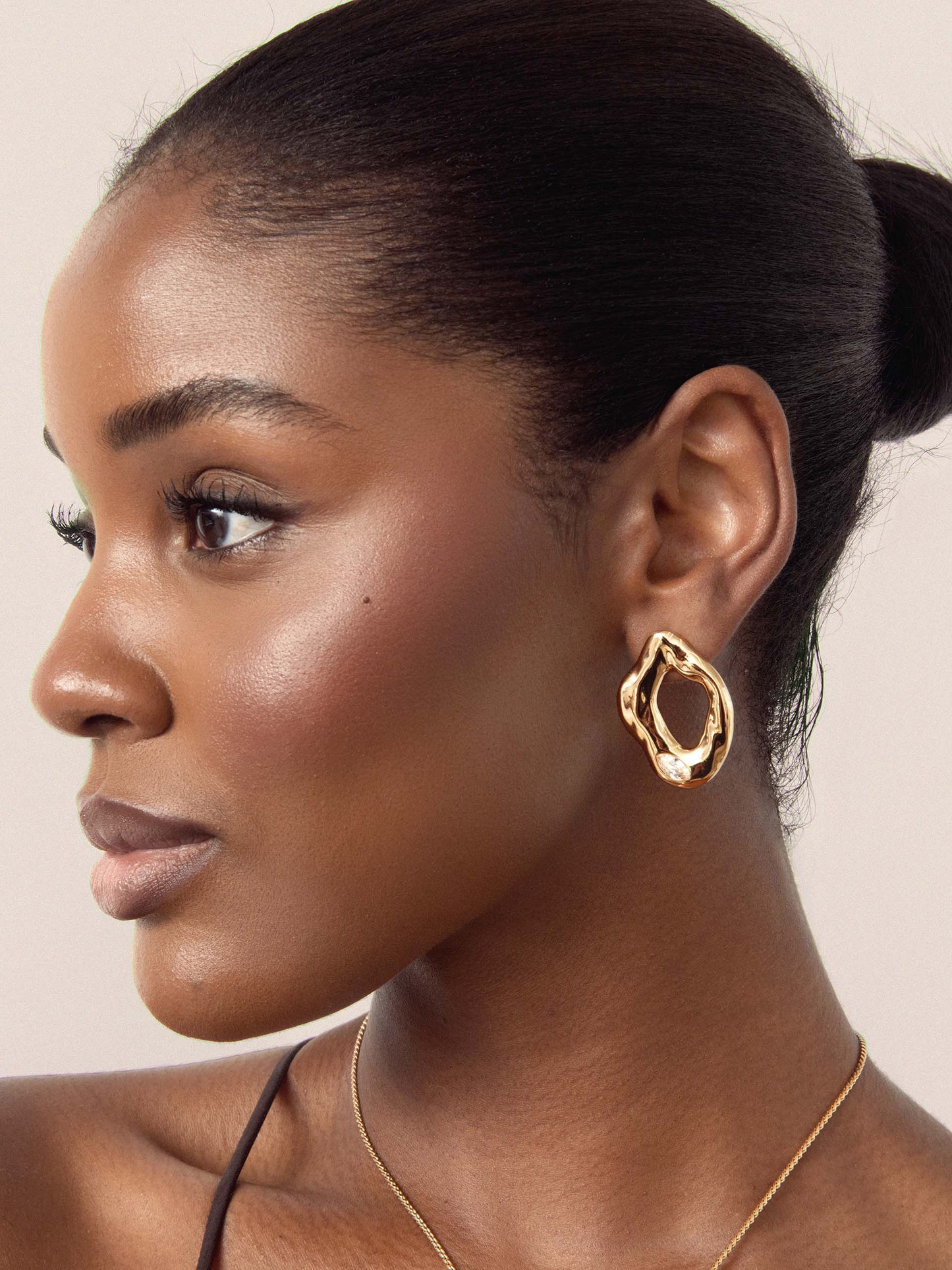 Melting Metal Crystal Earrings Clear Crystal with 18k Gold Plating on model 5