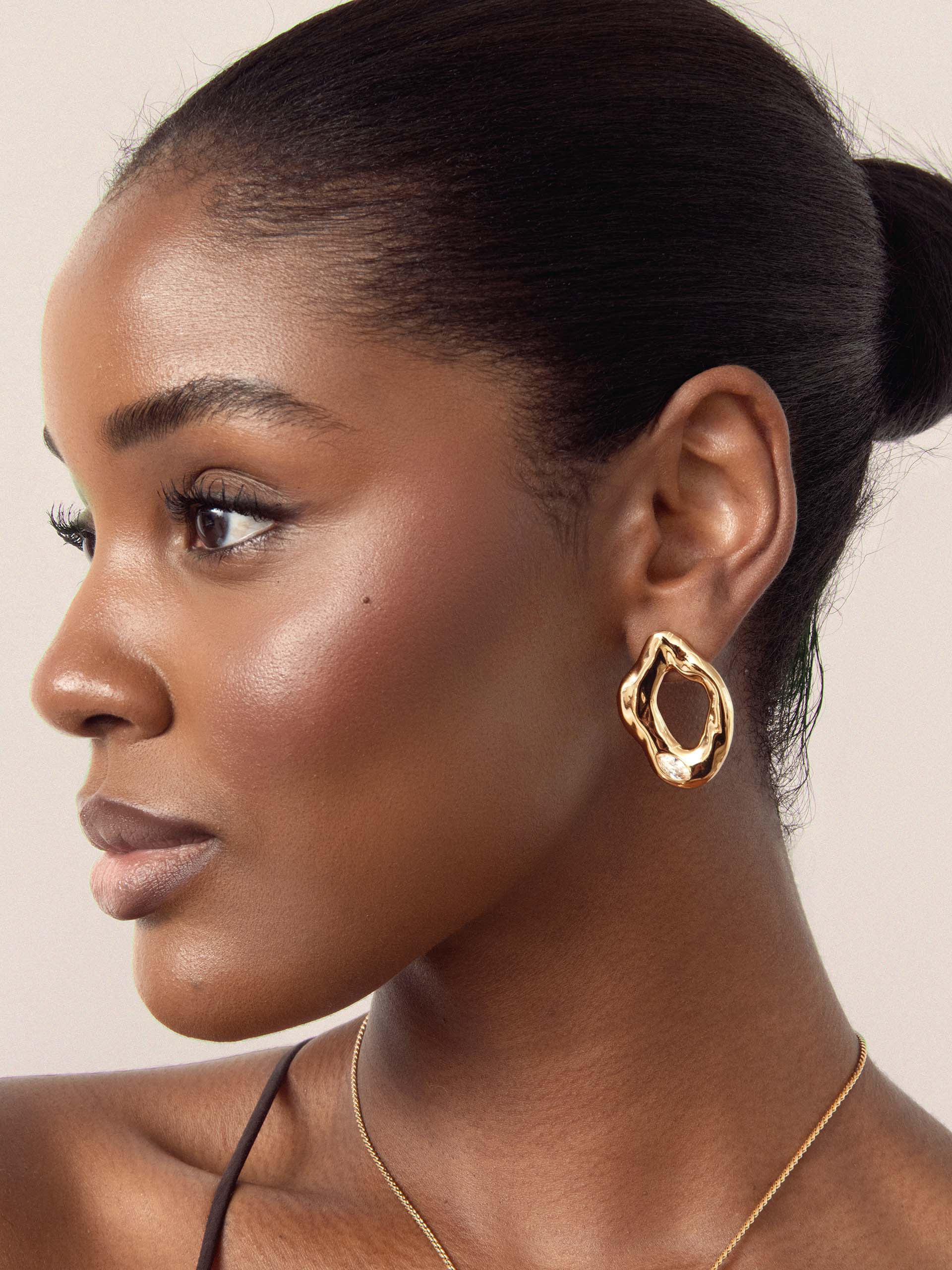 Melting Metal Crystal Earrings Clear Crystal with 18k Gold Plating on model 5