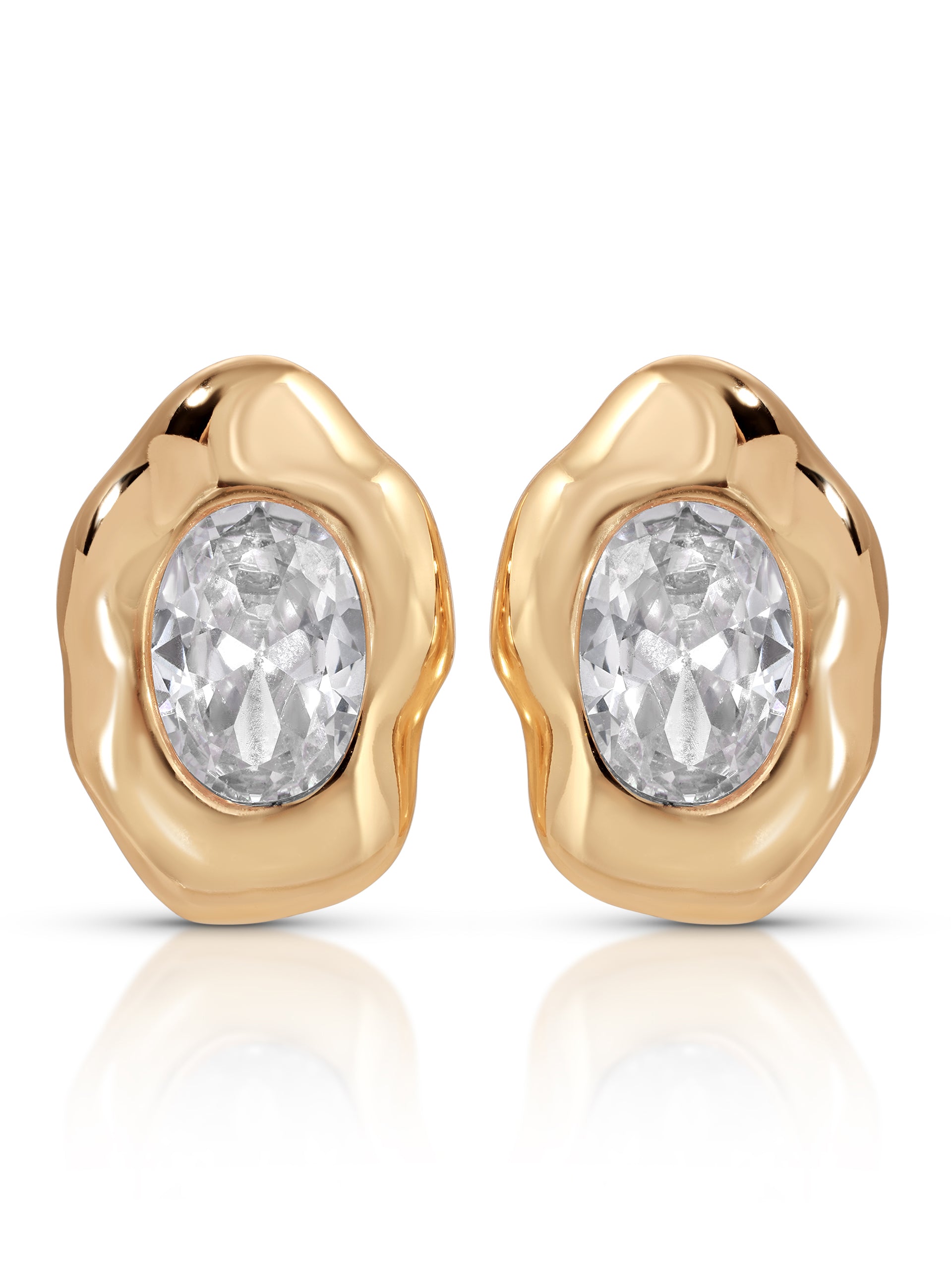 Molten Glow Crystal Studs Clear Crystal with 18k Gold Plating