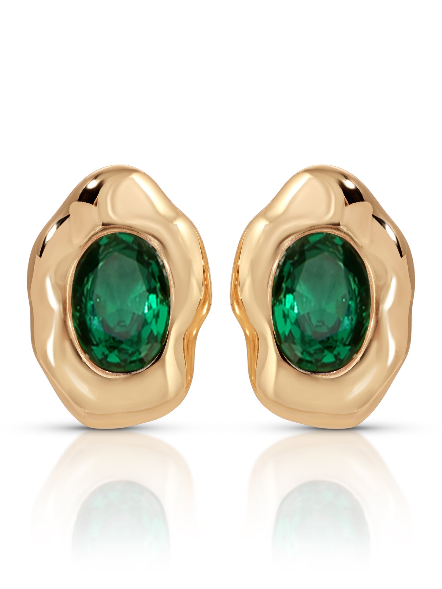 Molten Glow Crystal Studs Emerald Crystal with 18k Gold Plating