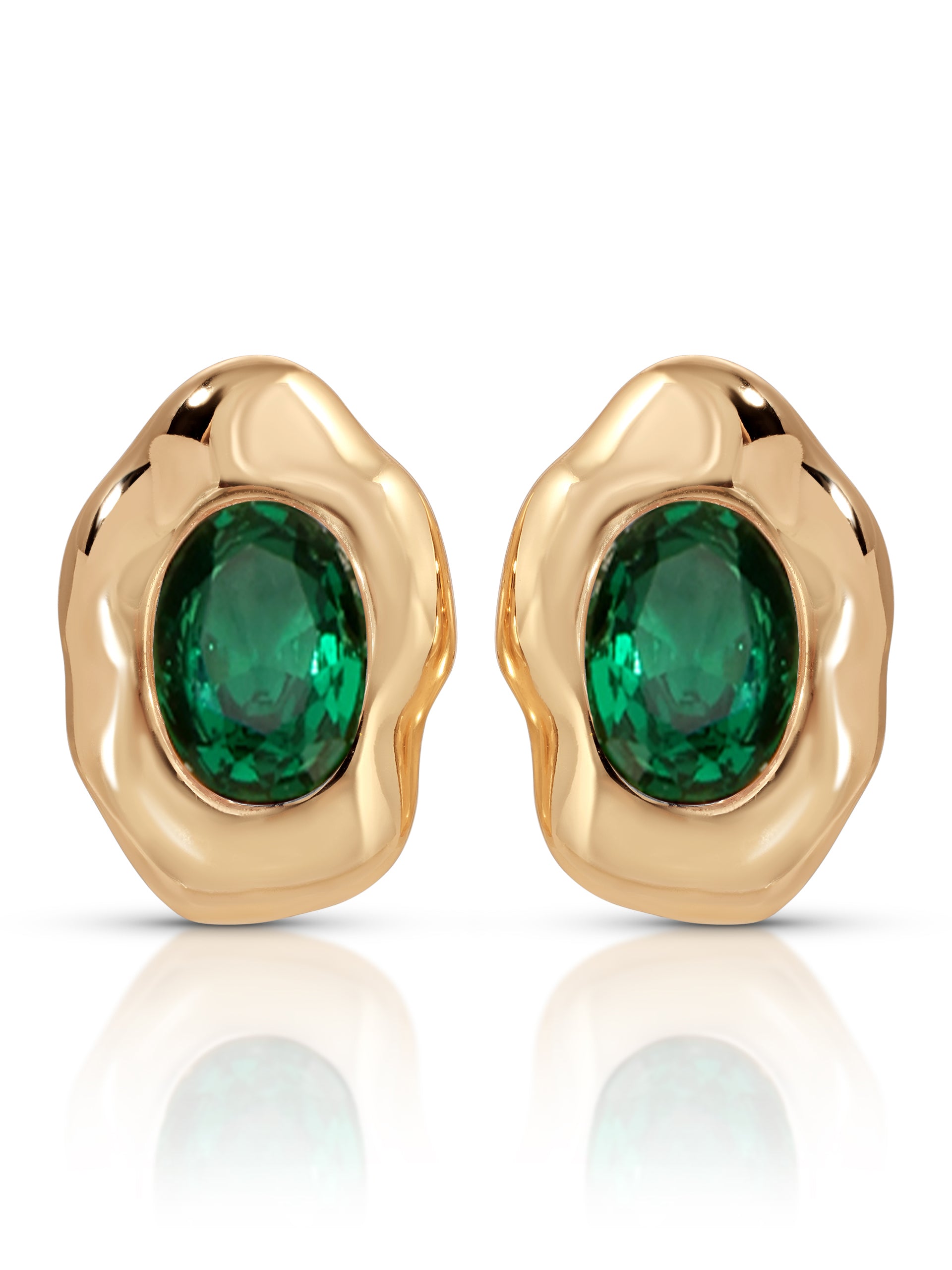 Molten Glow Crystal Studs Emerald Crystal with 18k Gold Plating