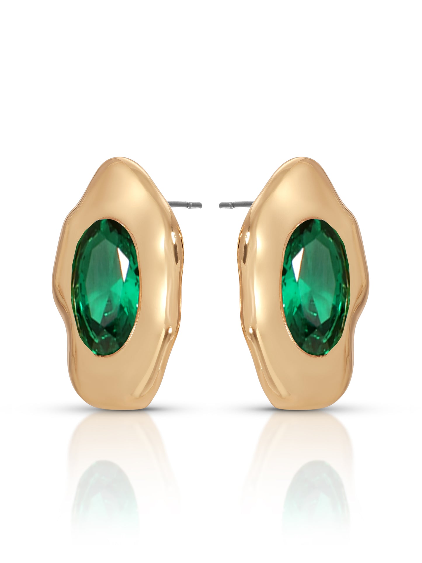 Molten Glow Crystal Studs Emerald Crystal with 18k Gold Plating 2