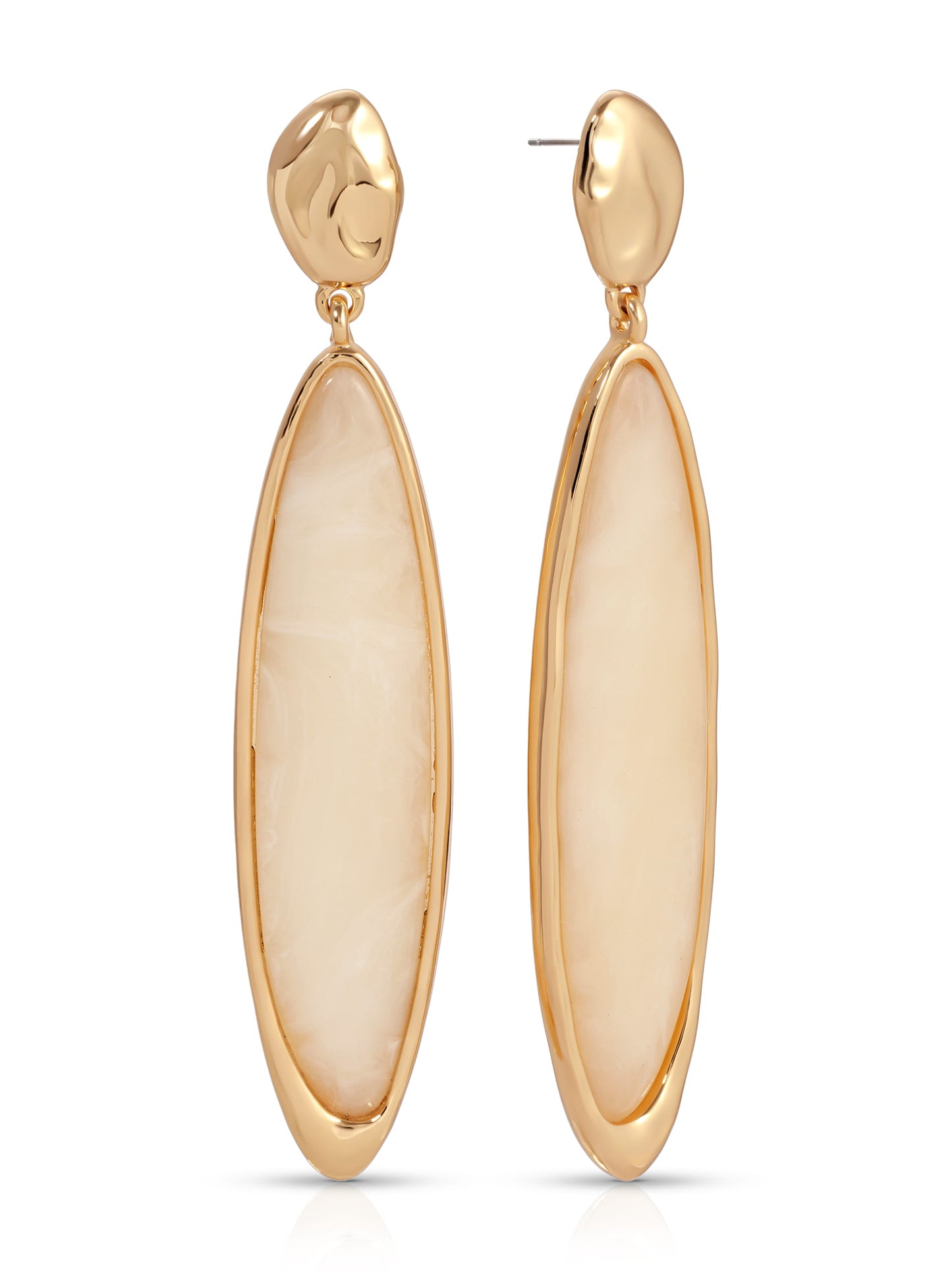 Elongated Drop Earrings in Bone Acrylic with 18k Gold Plating