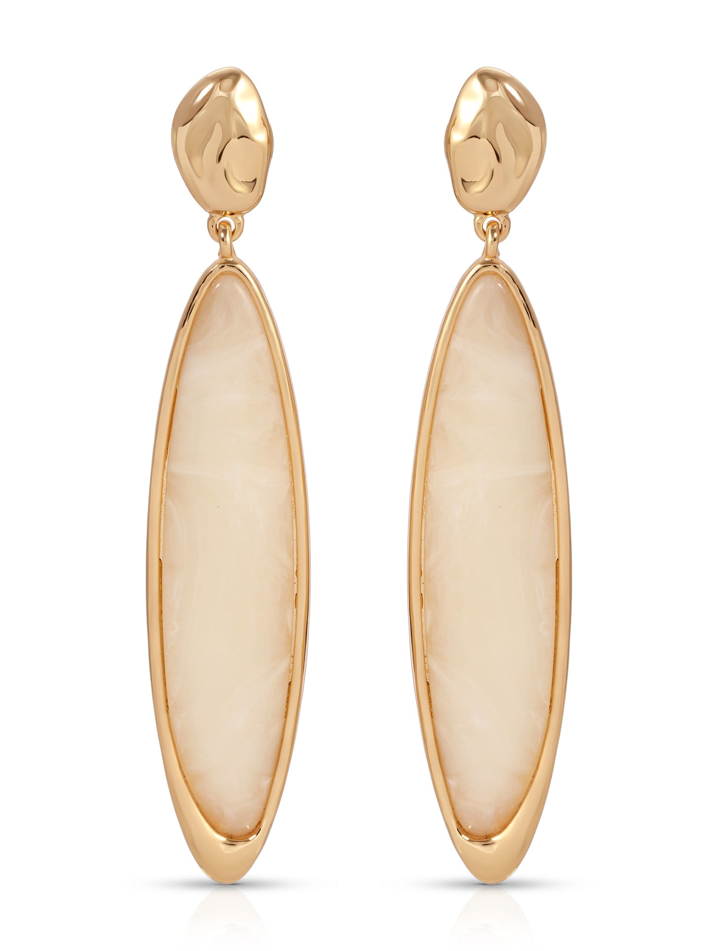 Elongated Drop Earrings in Bone Acrylic with 18k Gold Plating 2