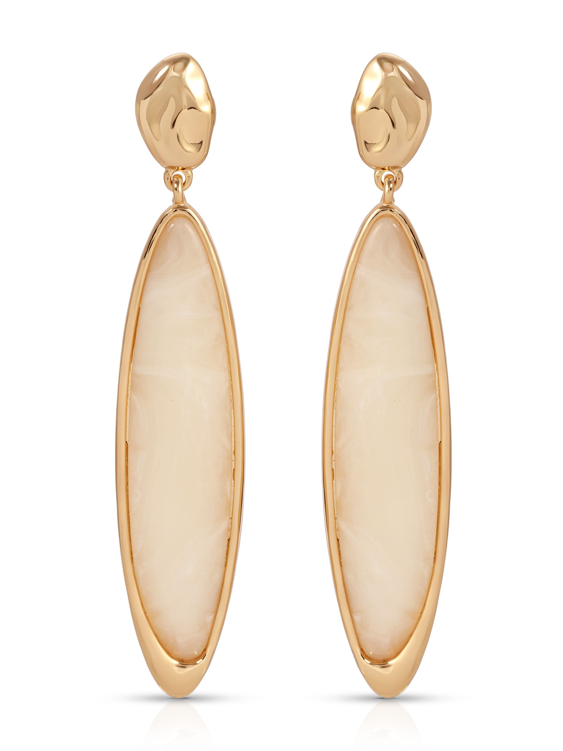 Elongated Drop Earrings in Bone Acrylic with 18k Gold Plating 2