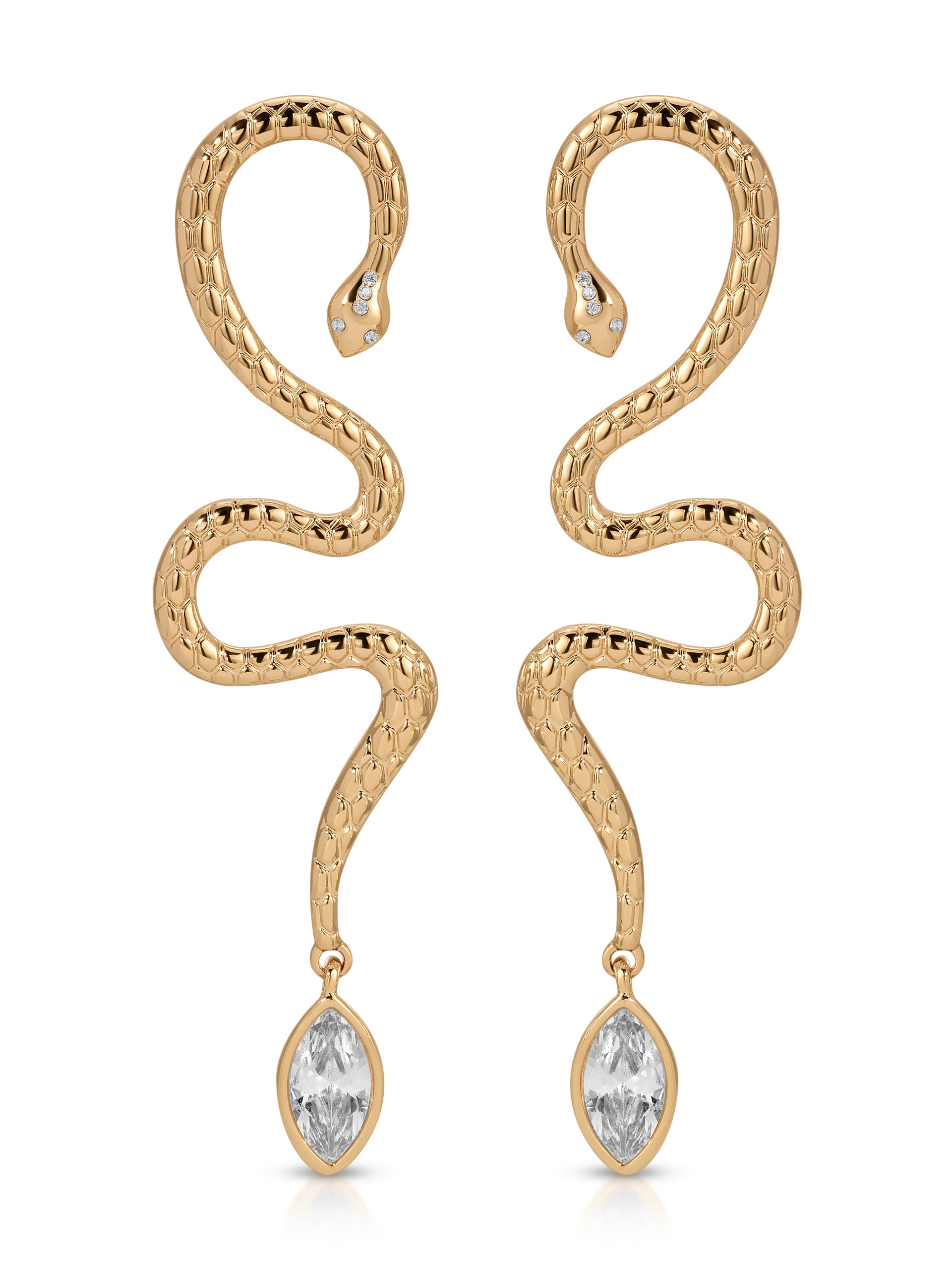 Serpentina Statement Earrings Clear Crystal with 18k Gold Plating