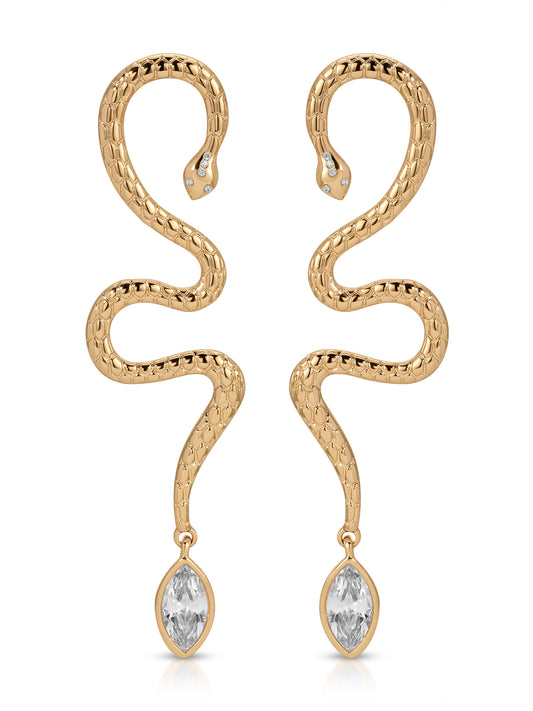 Serpentina Statement Earrings Clear Crystal with 18k Gold Plating
