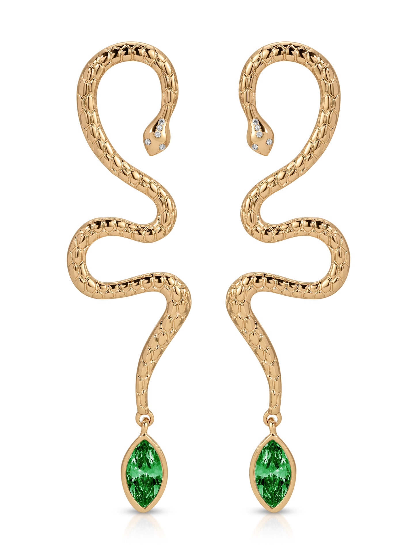 Serpentina Statement Earrings Emerald Crystal with 18k Gold Plating