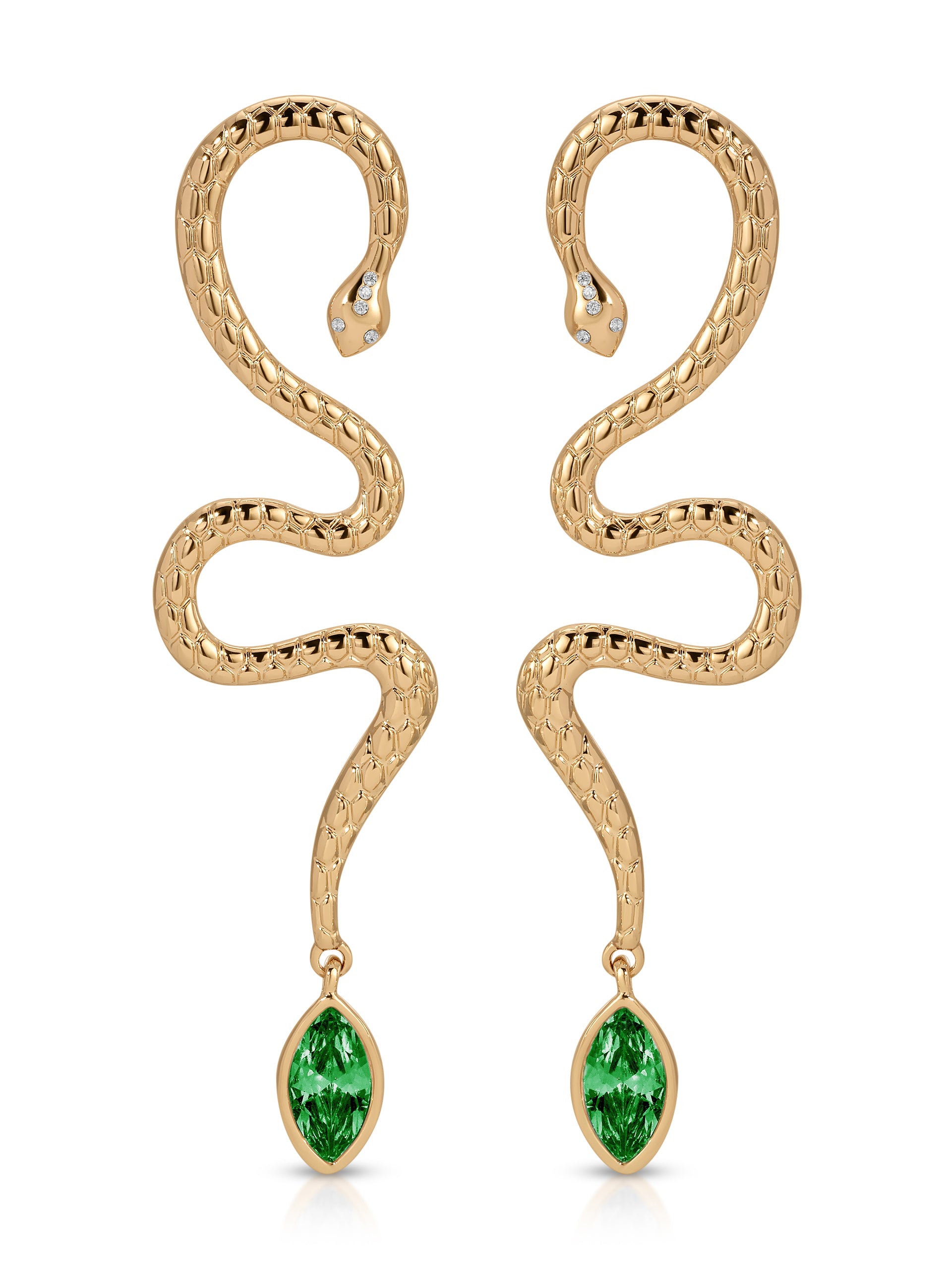 Serpentina Statement Earrings Emerald Crystal with 18k Gold Plating