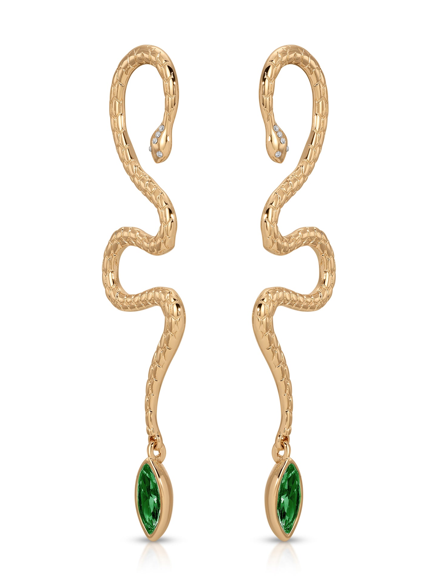 Serpentina Statement Earrings Emerald Crystal with 18k Gold Plating 2
