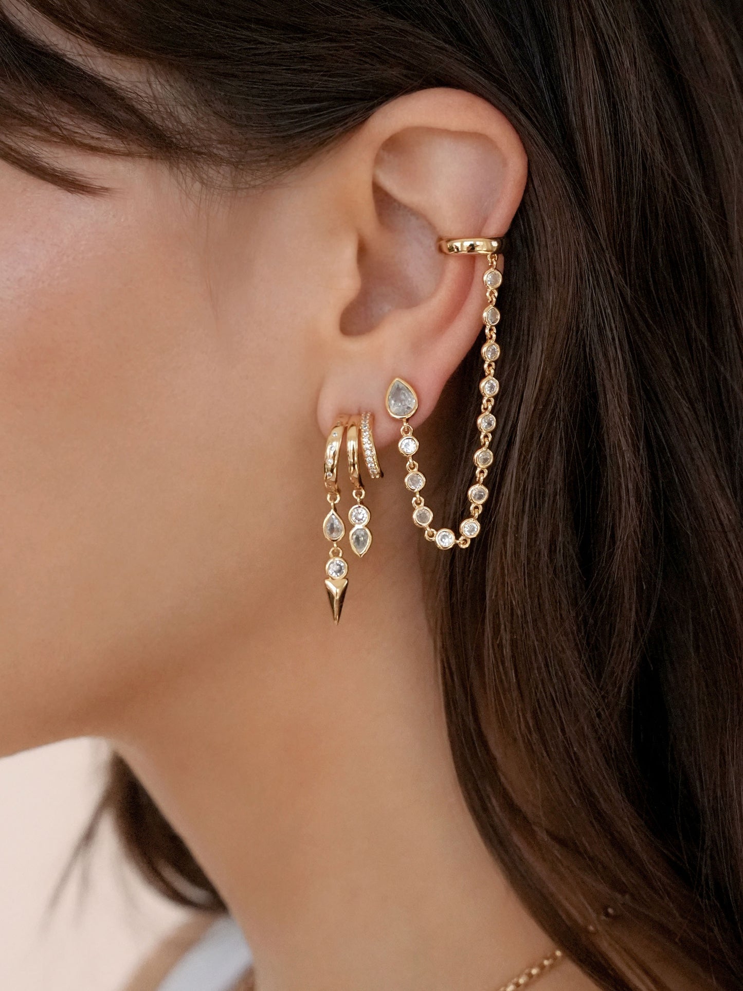 Ear Cuff Crystal Chain Stud
