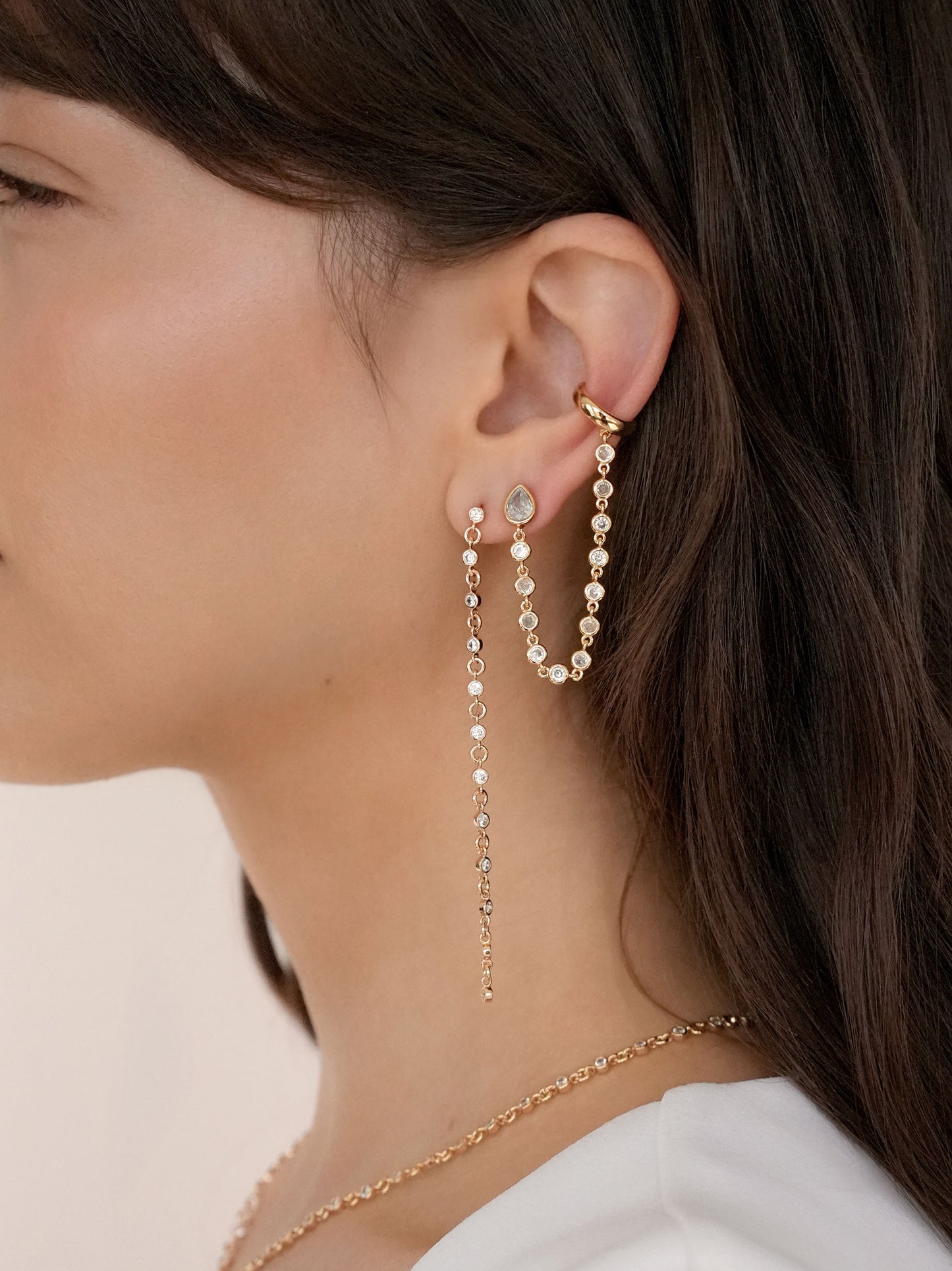 Ear Cuff Crystal Chain Stud