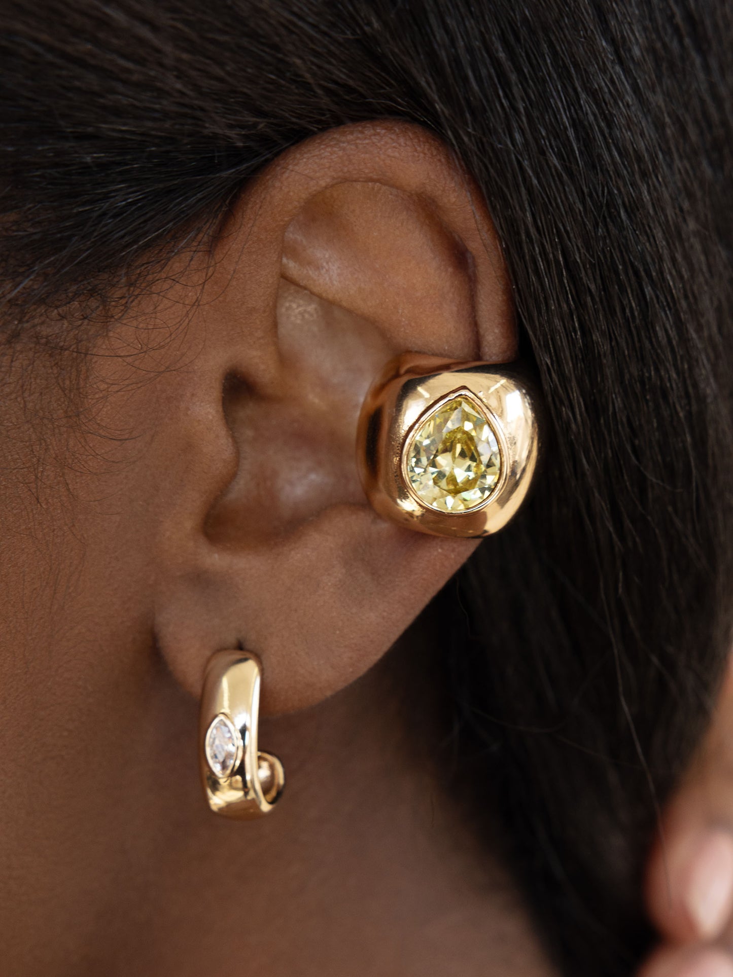 Bold Crystal Ear Cuff Peridot Crystal with 18k Gold Plating model 3