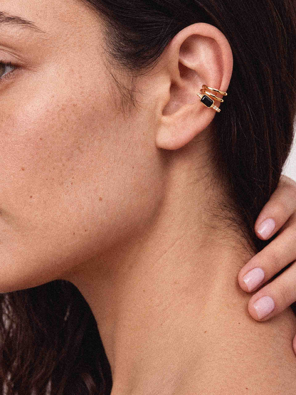Cluster Ear Cuff Black Crystal with 18k Gold Plating model 2