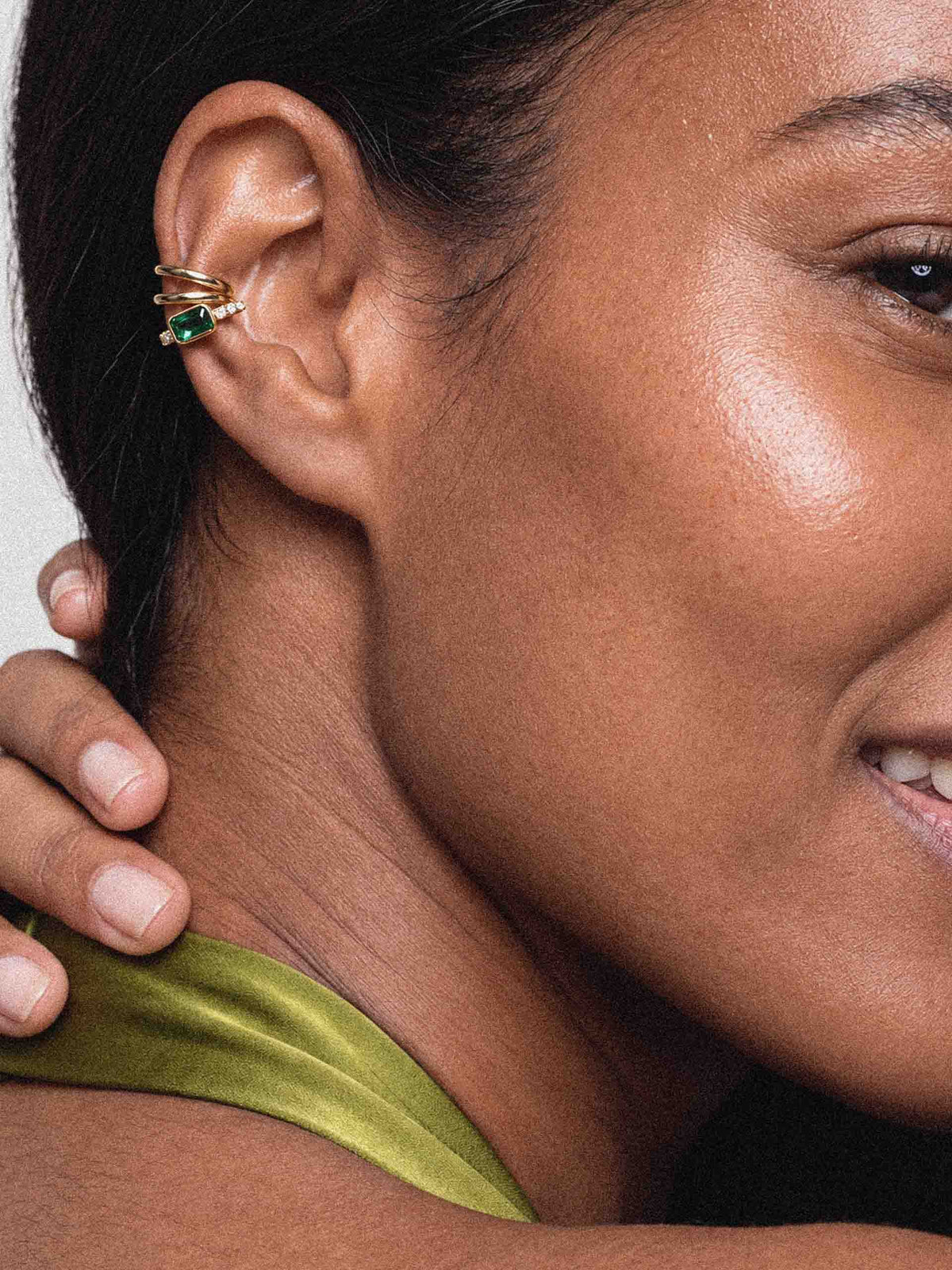 Cluster Ear Cuff Emerald Crystal with 18k Gold Plating model 3