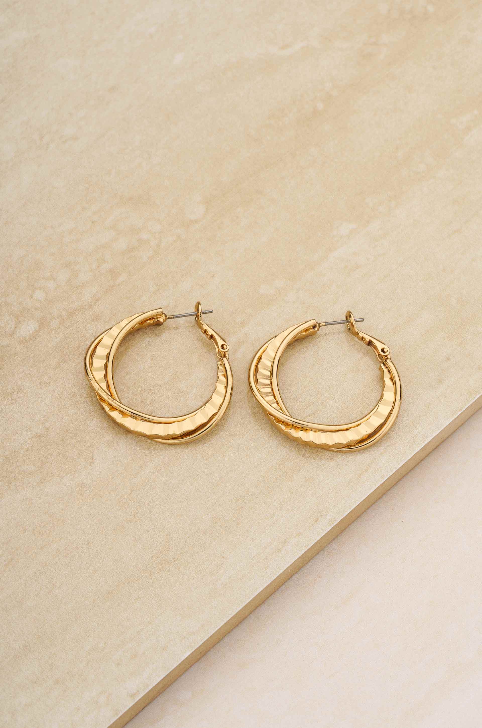 Twisted Golden 18k Gold Plated Hoops