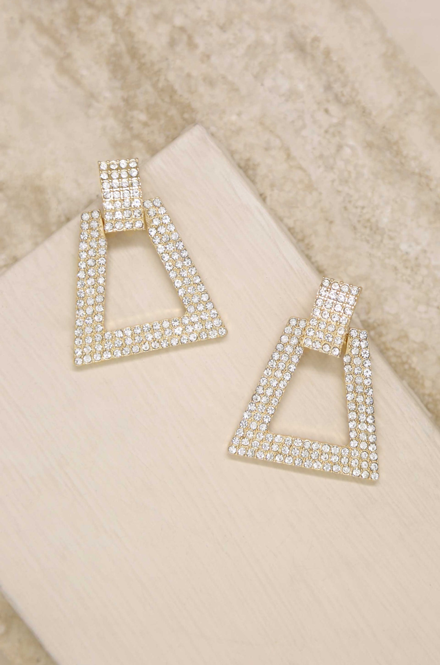Crystal Bell Drop 18k Gold Plated Earrings on slate