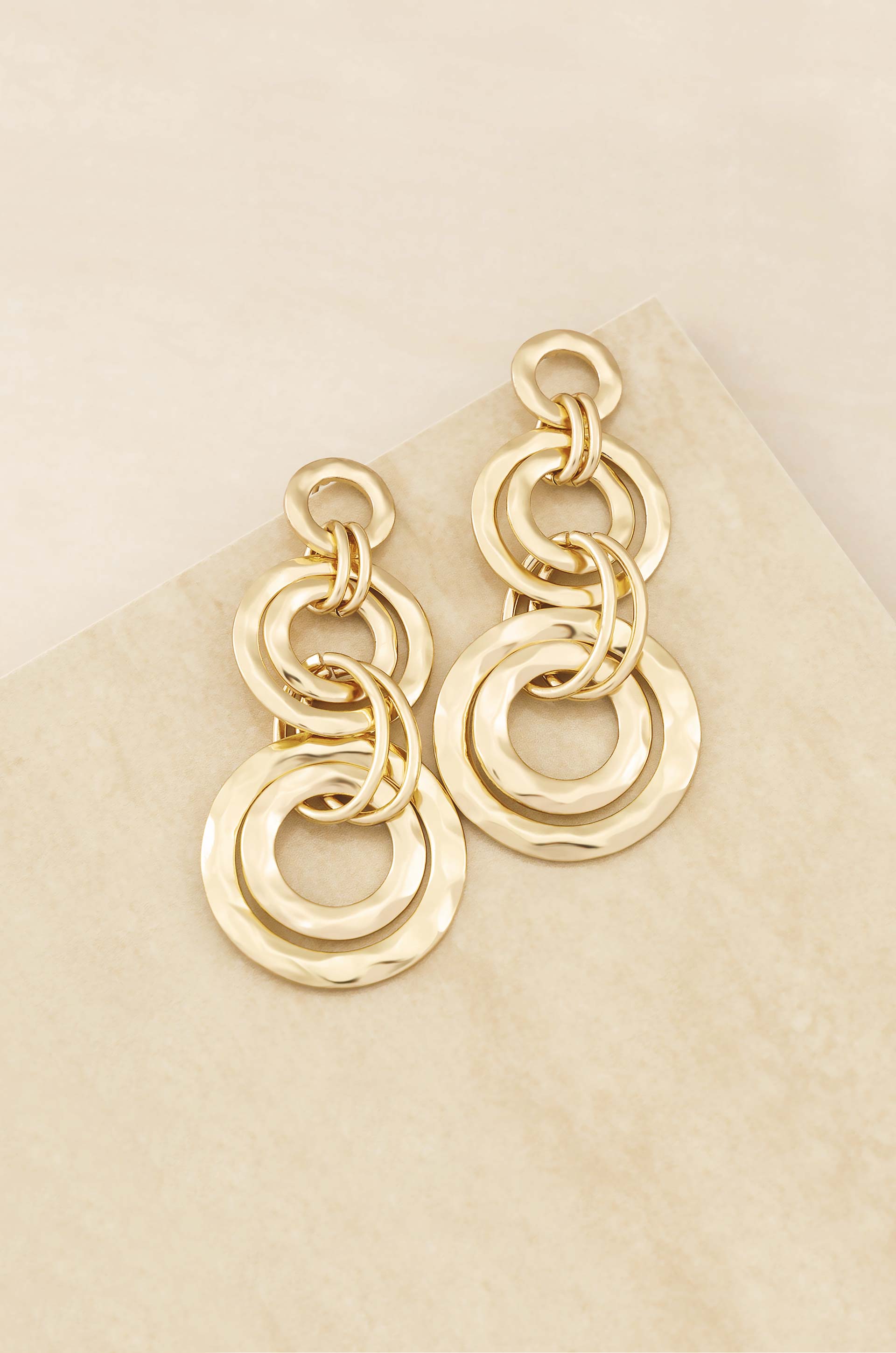 Golden Circle 18k Gold Plated Dangle Earrings on slate