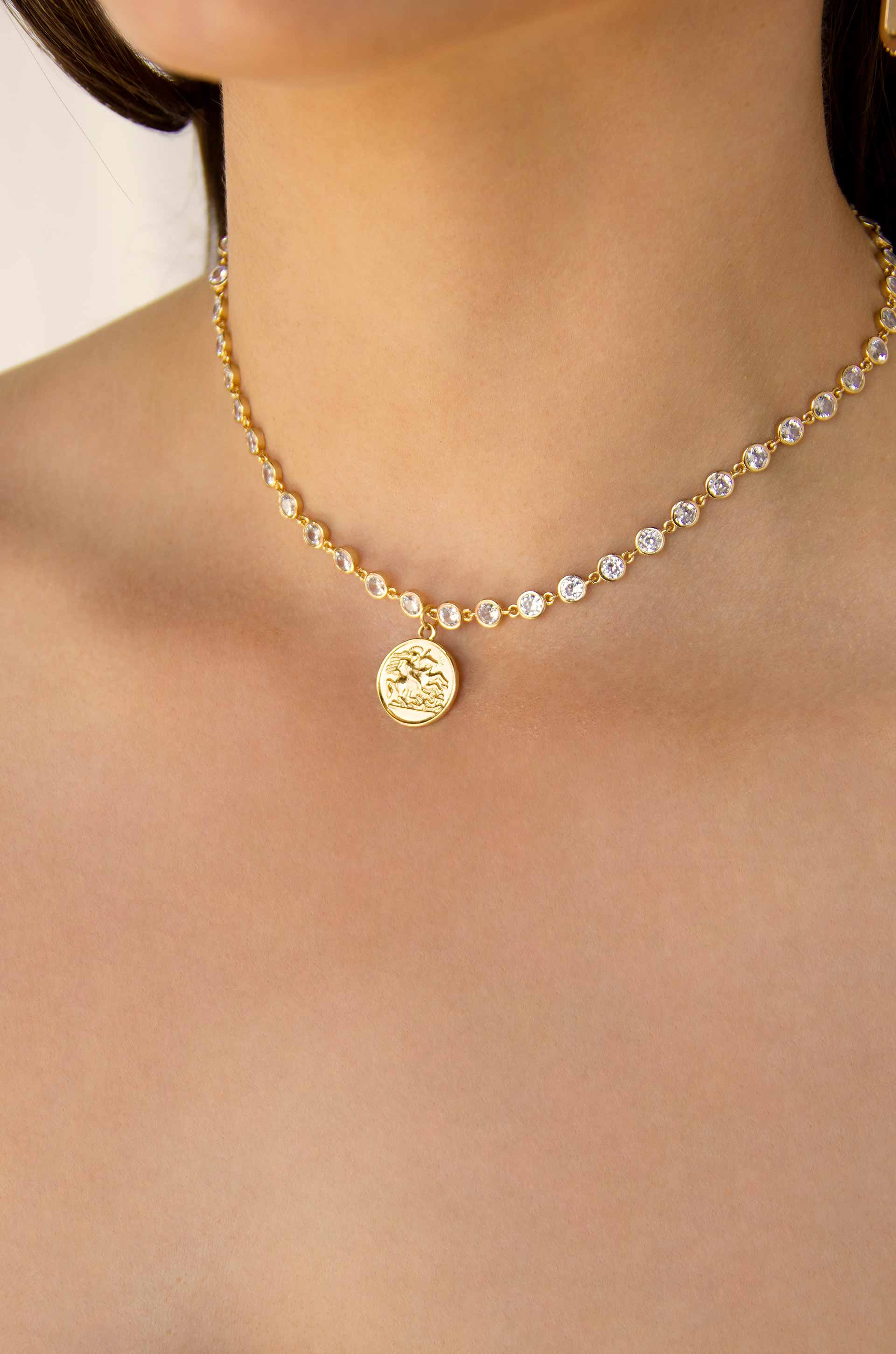 Destination Anywhere Crystal 18k Gold Plated Chain Necklace on model
