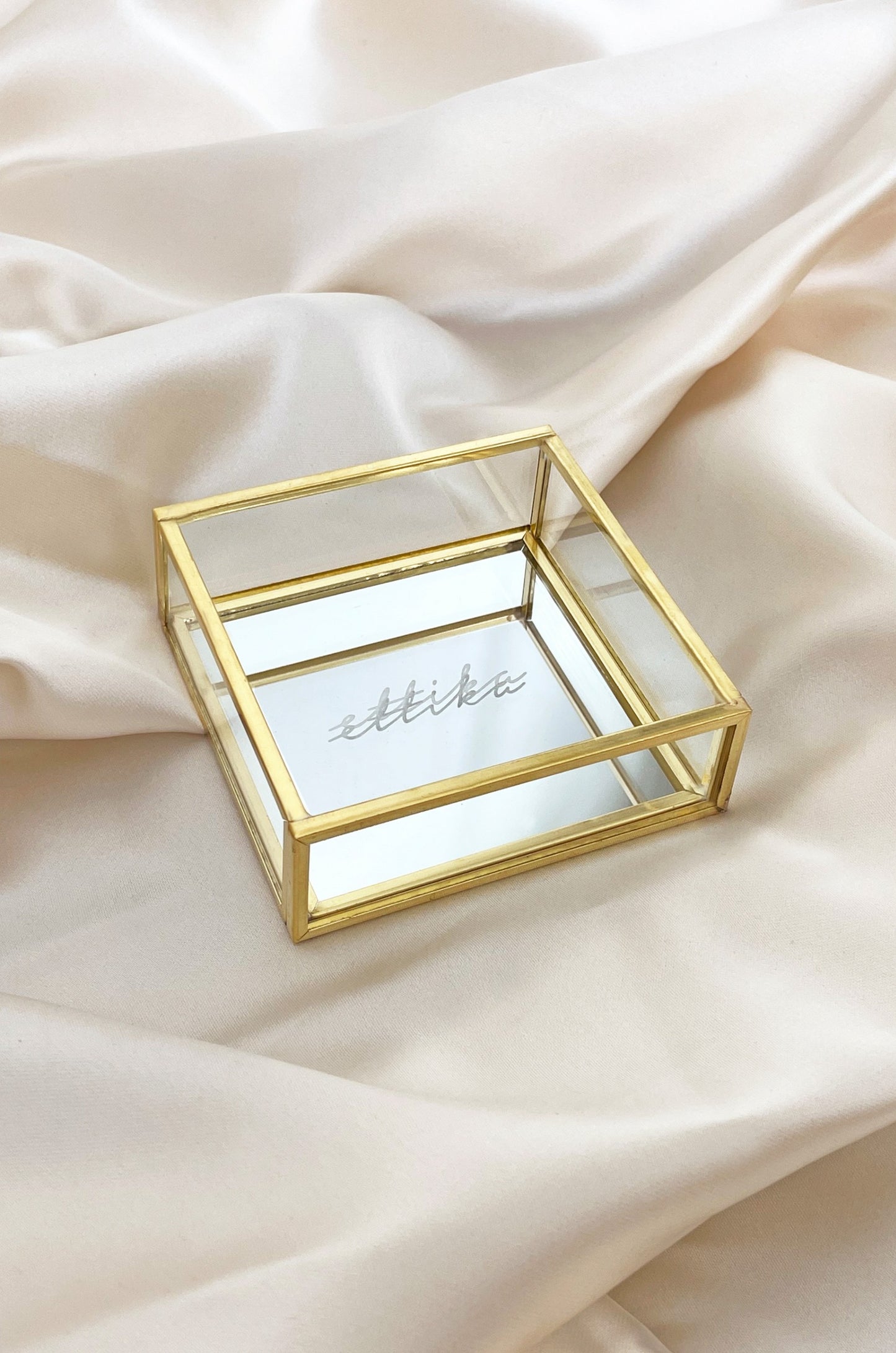 Small Square Mirror Bottom Jewelry and Display Box on satin