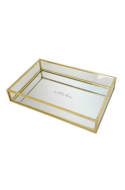 Rectangle Mirror Bottom Jewelry and Display Tray on white