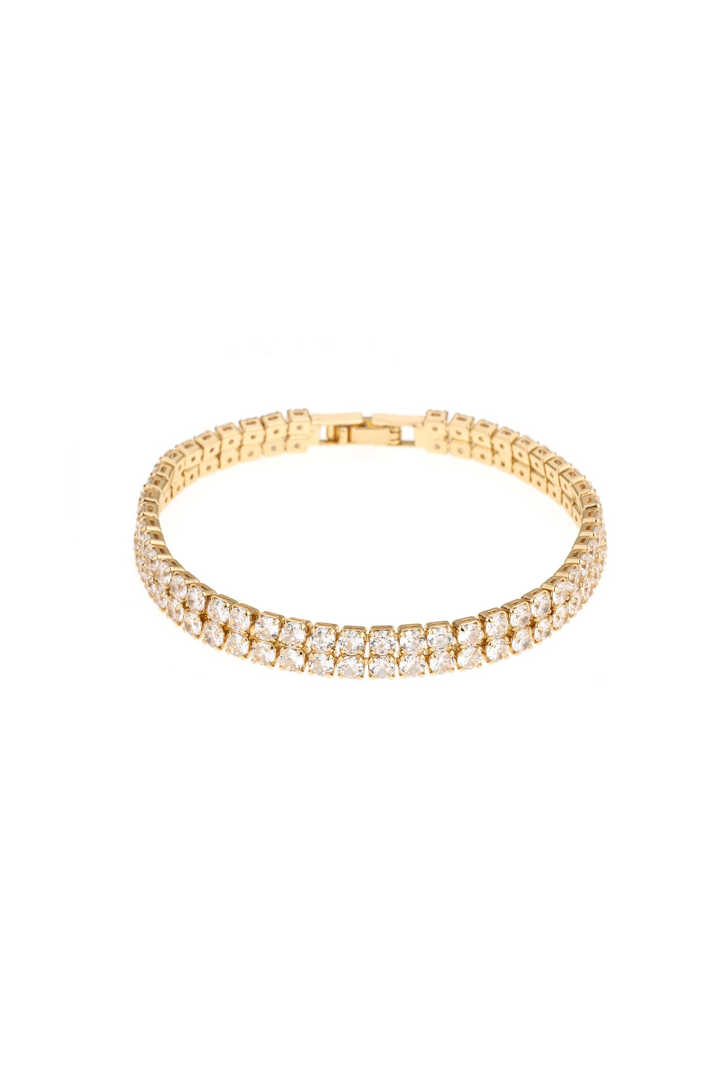 Crystal Double Layered 18k Gold Plated Tennis Bracelet on white