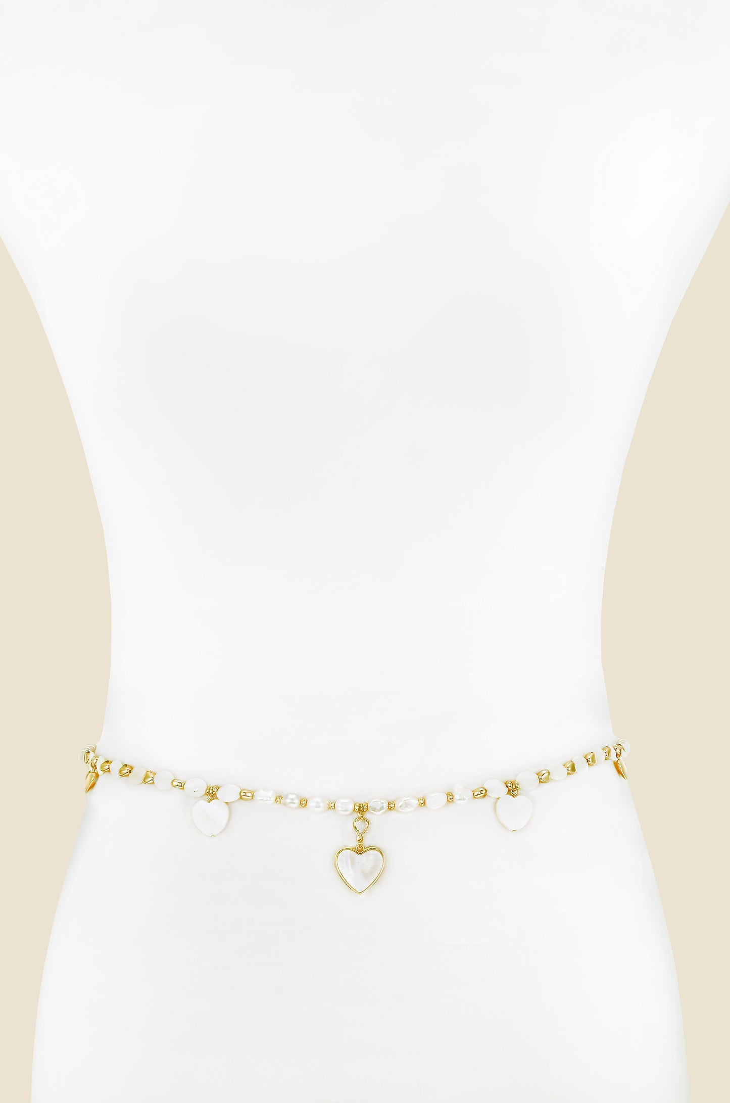 Pearl and Heart Charm Body Chain on model