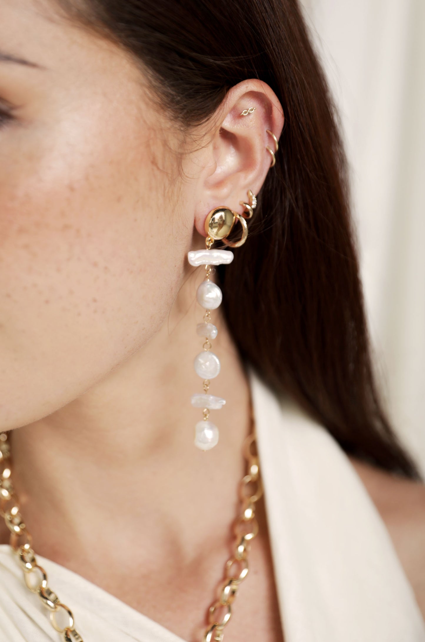Ocean Secrets Freshwater Pearl Dangle Earrings on model