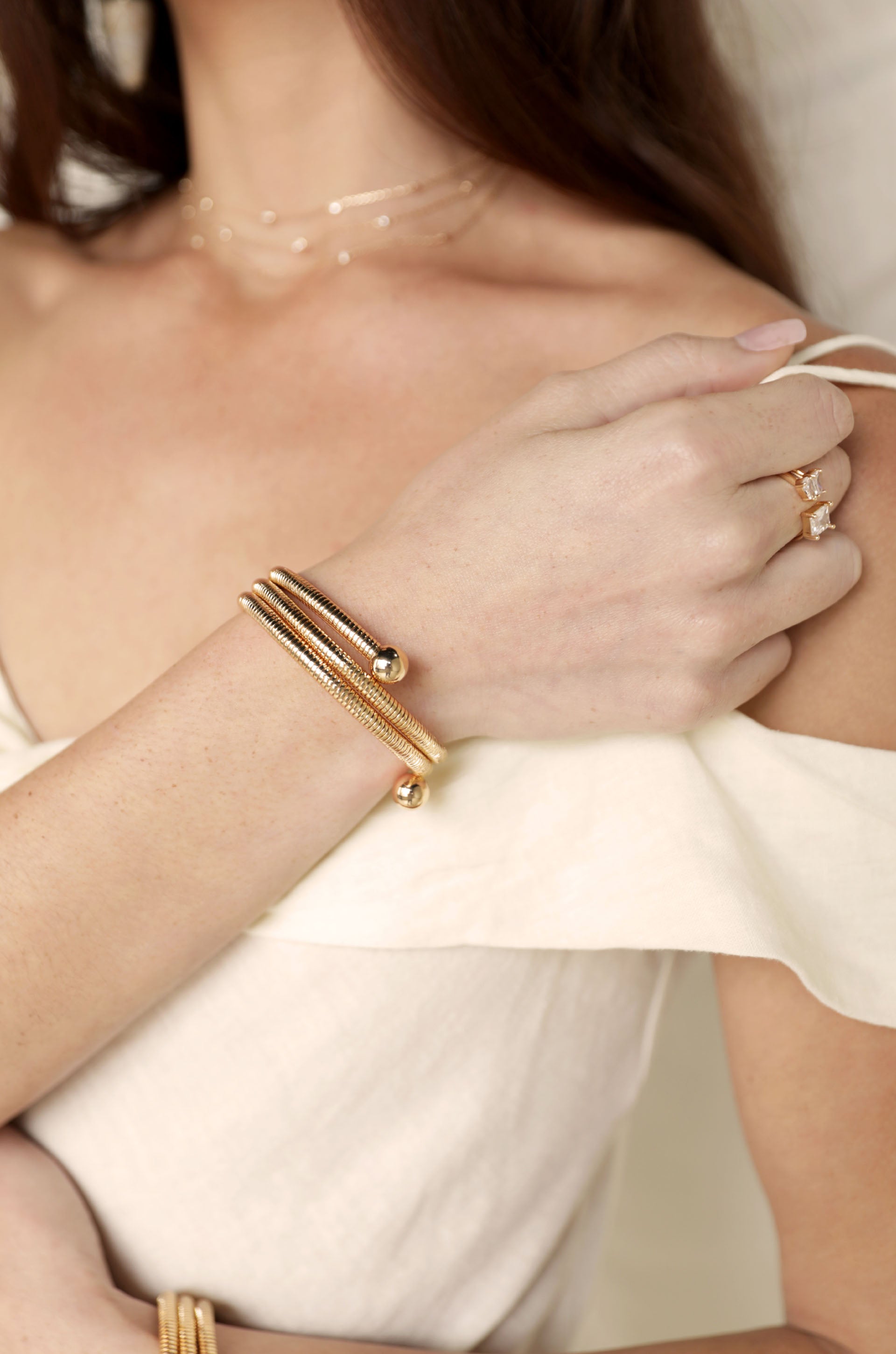 Spring Band 18k Gold Plated Cuff on model